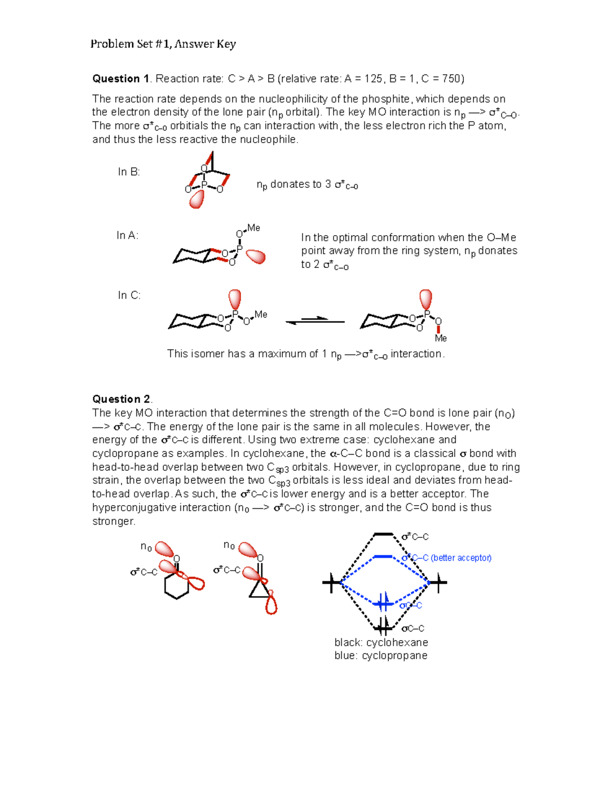Pset 1 Answer Key - HW problem set - Question 1. Reaction rate: C > A ...