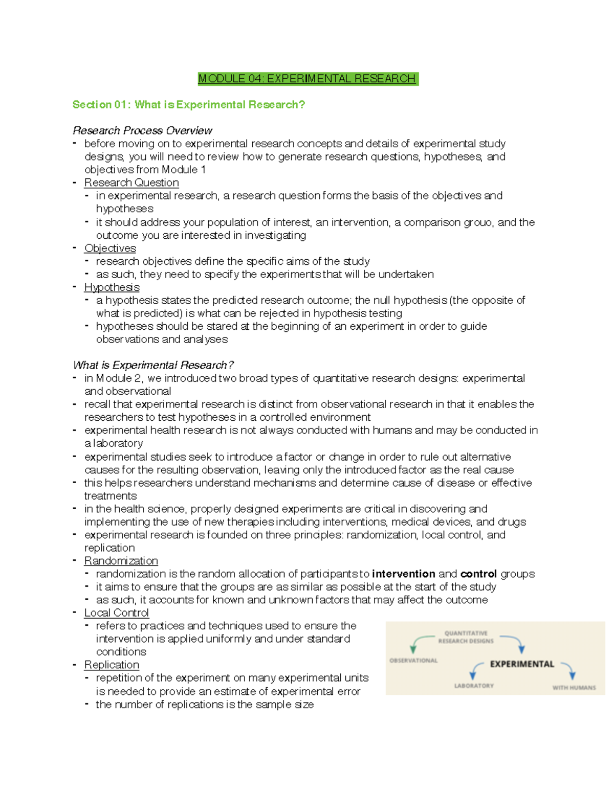 BMED 270 Module Four Notes - MODULE 04: EXPERIMENTAL RESEARCH Section ...