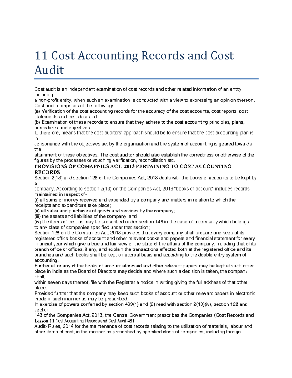 11 COST Accounting Records AND COST Audit 11 11 Cost Accounting