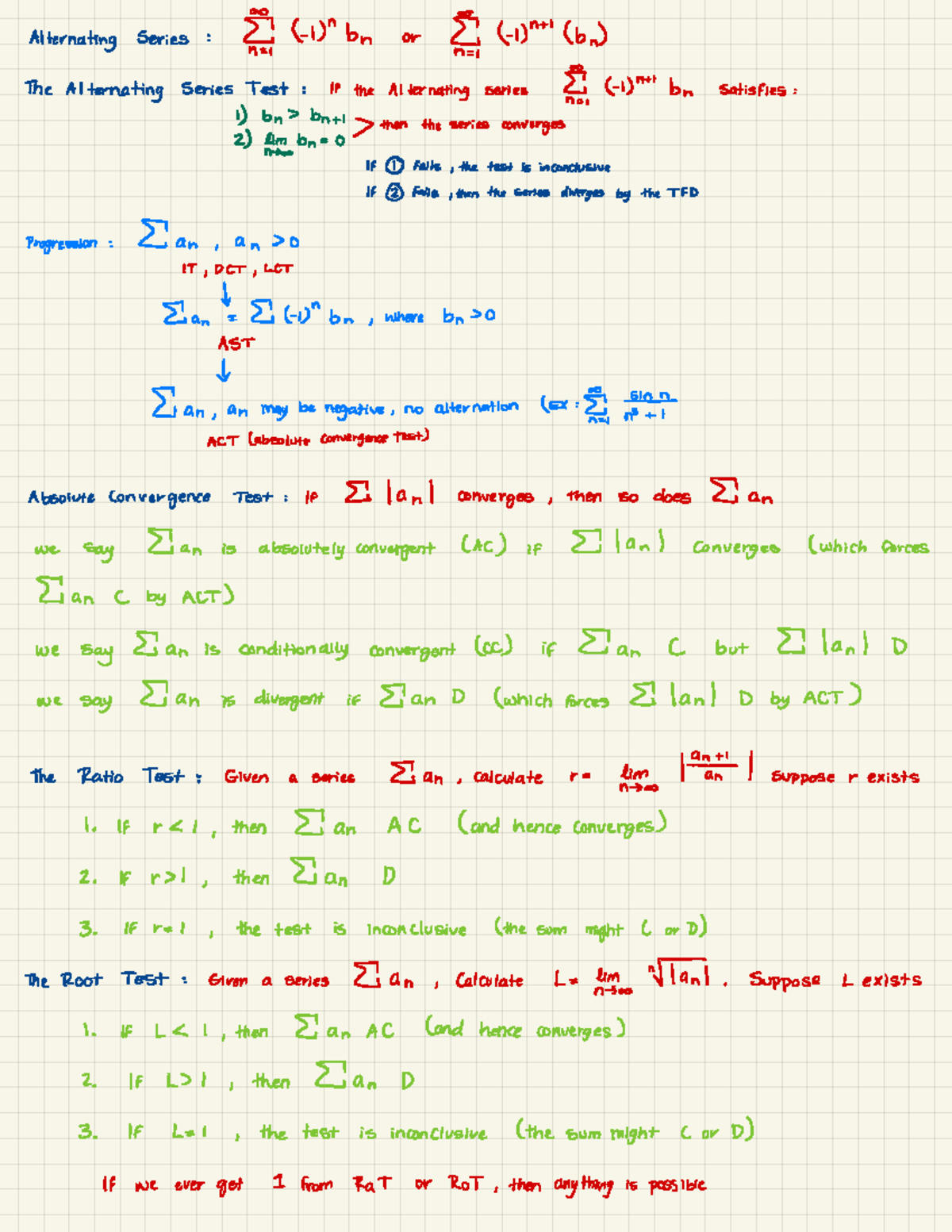 Important Formulas - Alternating series : n, C- 1) 