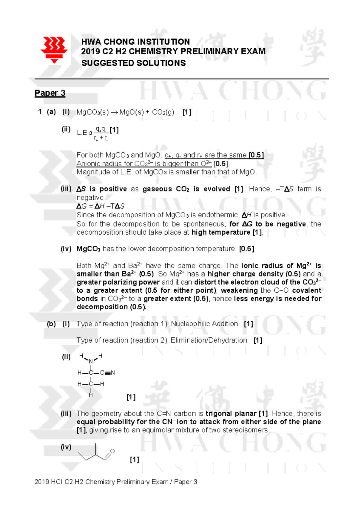 2019 HCI Paper 3 missing answers - 2019 HCI C2 H2 Chemistry Preliminary ...