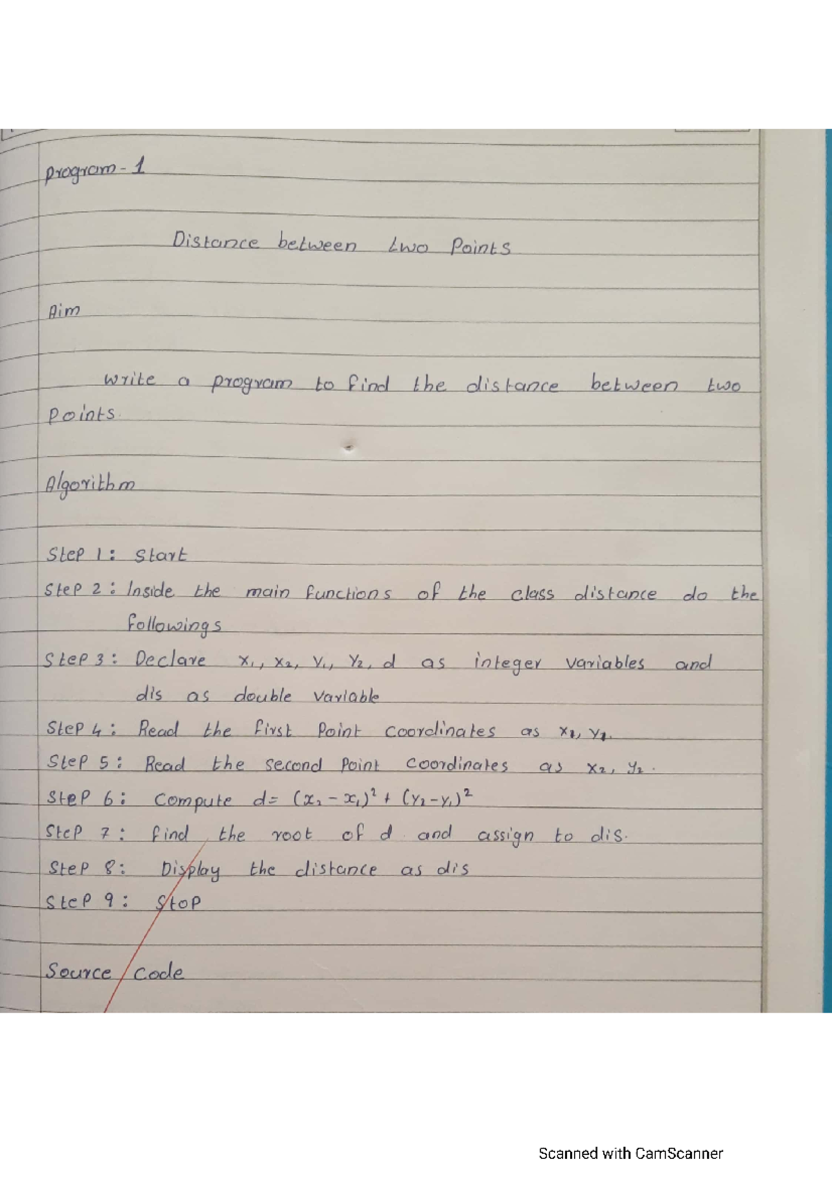 Java algorithms - program 1 Distance between two Points Aim write a ...