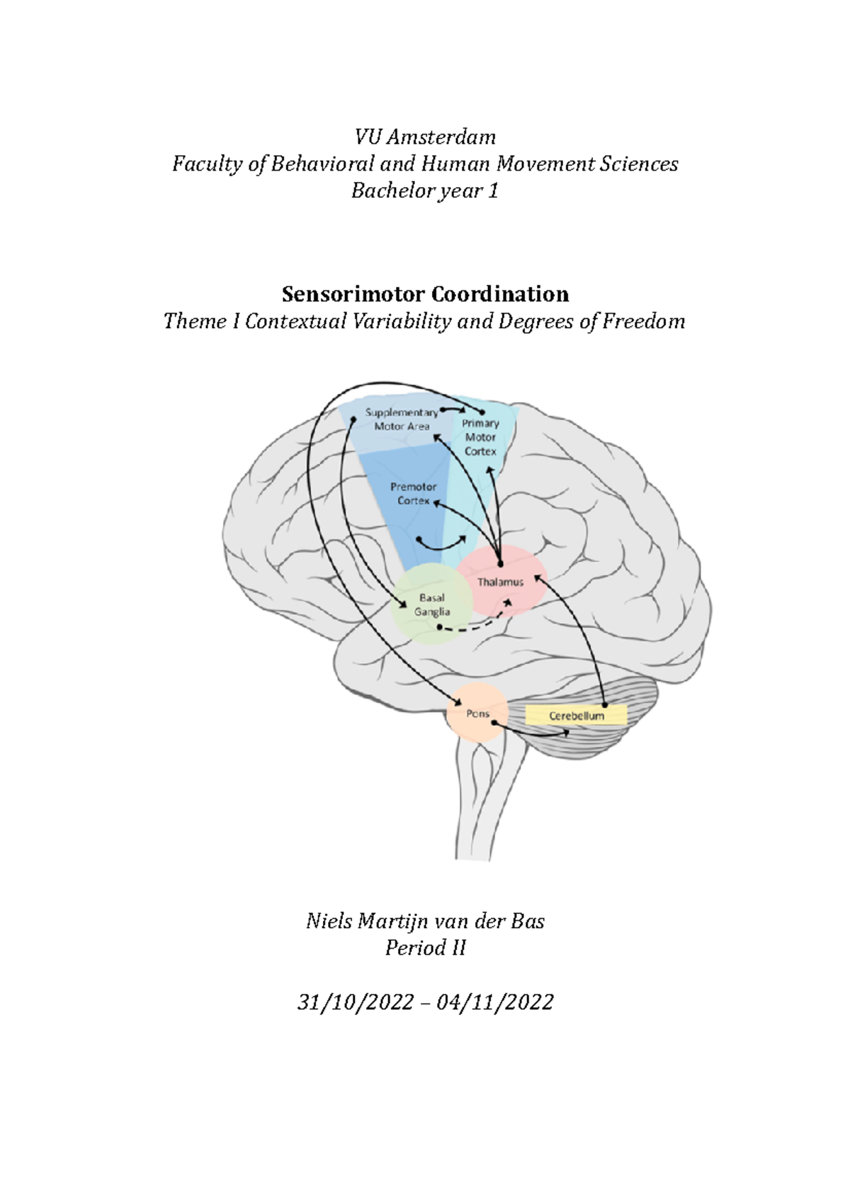 Theme I Sensorimotor coordination VU Amsterdam Faculty of Behavioral