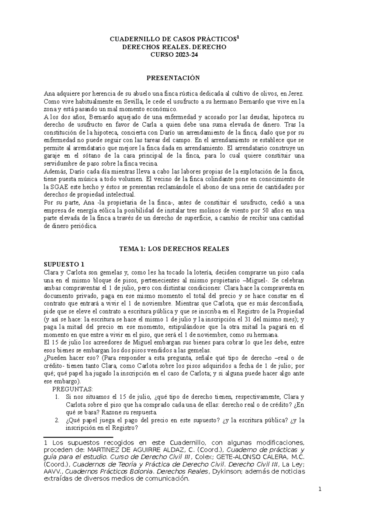 Cuadernillo Casos Curso 2023-24-Derecho - CUADERNILLO DE CASOS ...