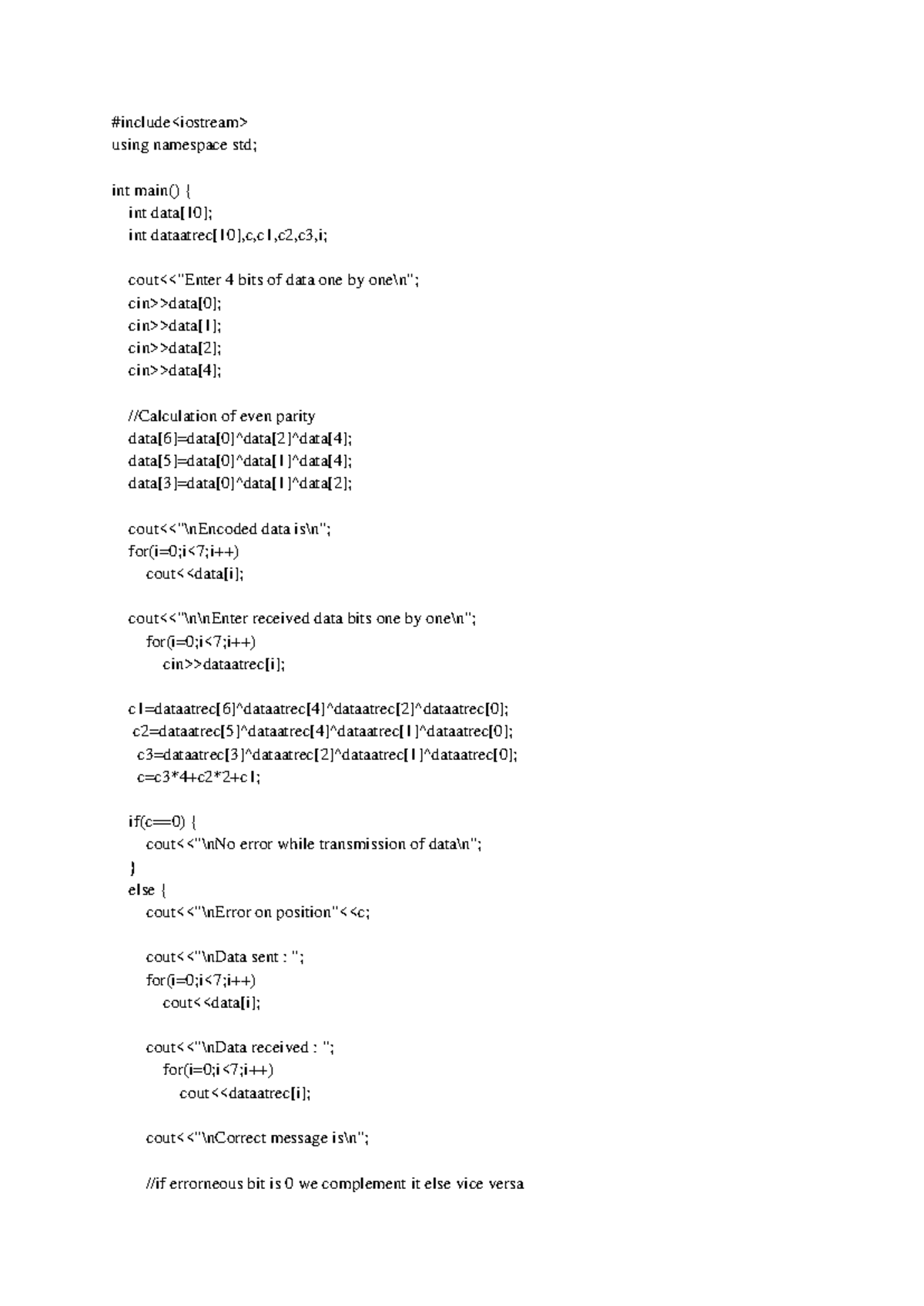 Hamming Code CNS L - good - #include using namespace std; int main ...