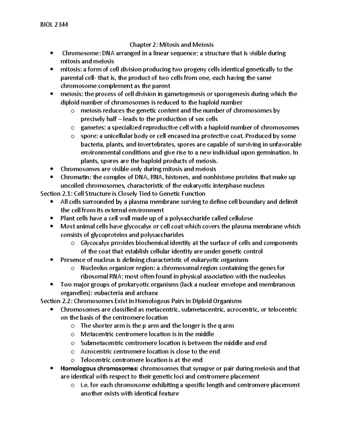 2344 Chapter 2 Lecture Notes 2 Biol 2344 Chapter 2 Mitosis And