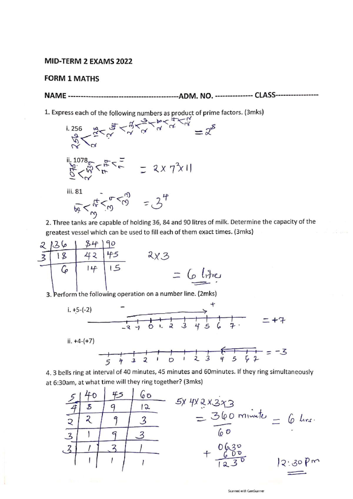 Maths-F1-MS - Marking scheme - 2 EXAMS 2022 FORM 1 MATHS NAME ADM. NO ...
