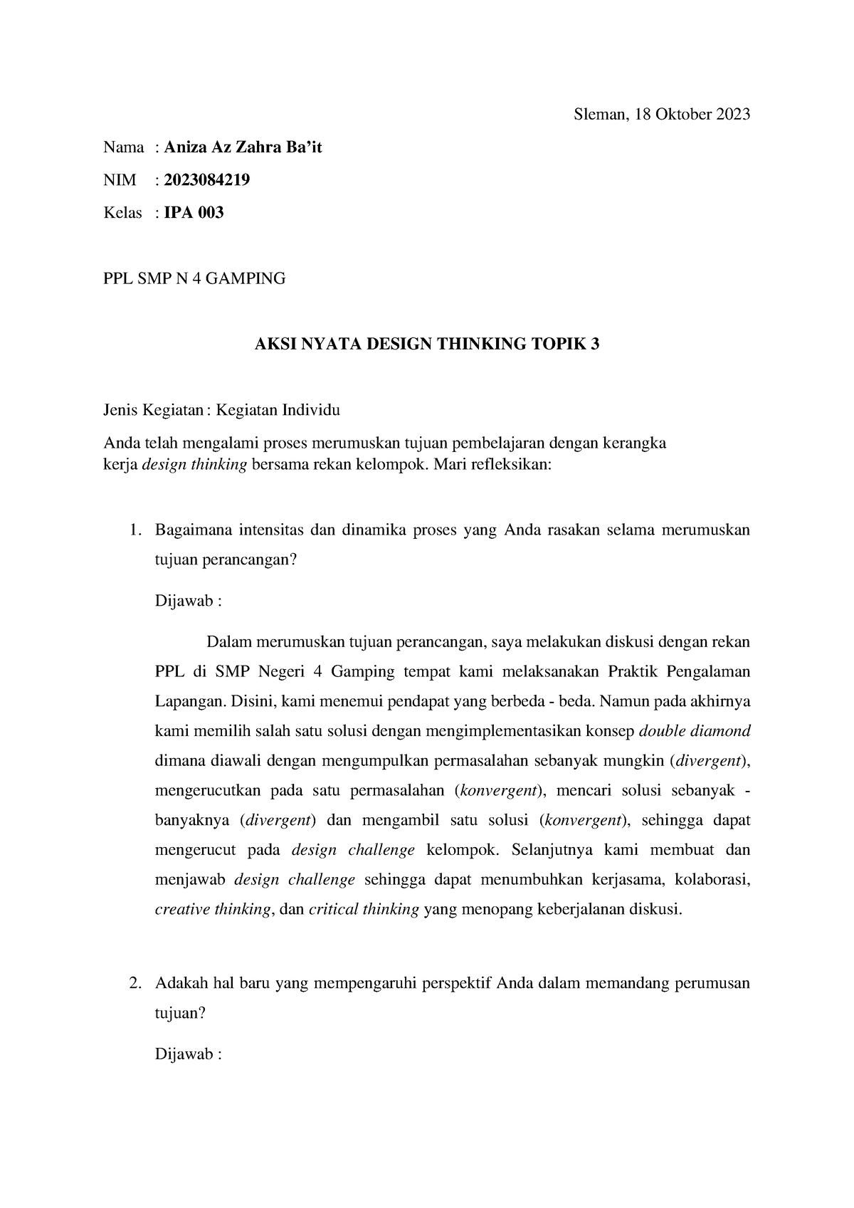 Aksi Nyata Topik Design Thinking Nama Tharuna Qalis Mula Kelas Hot