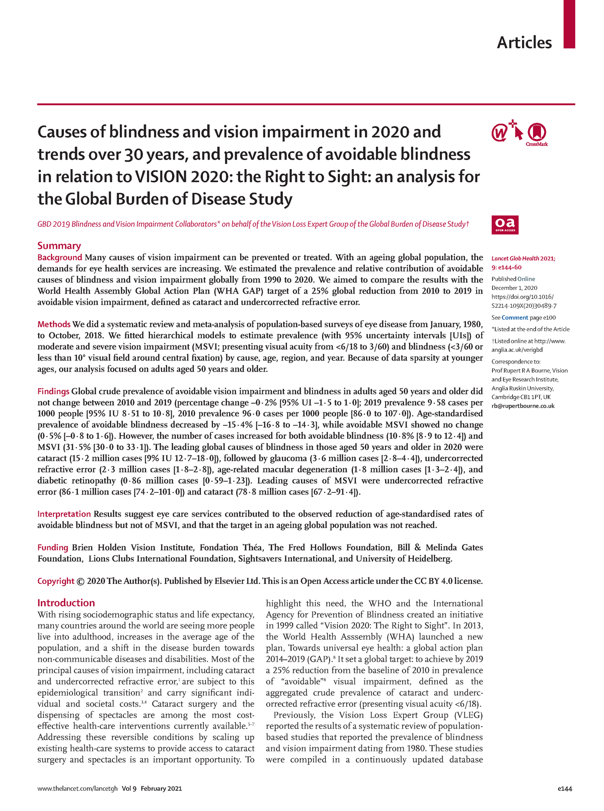 Vision Loss Expert Group Of The Global Burden Of Disease Study. Causes ...