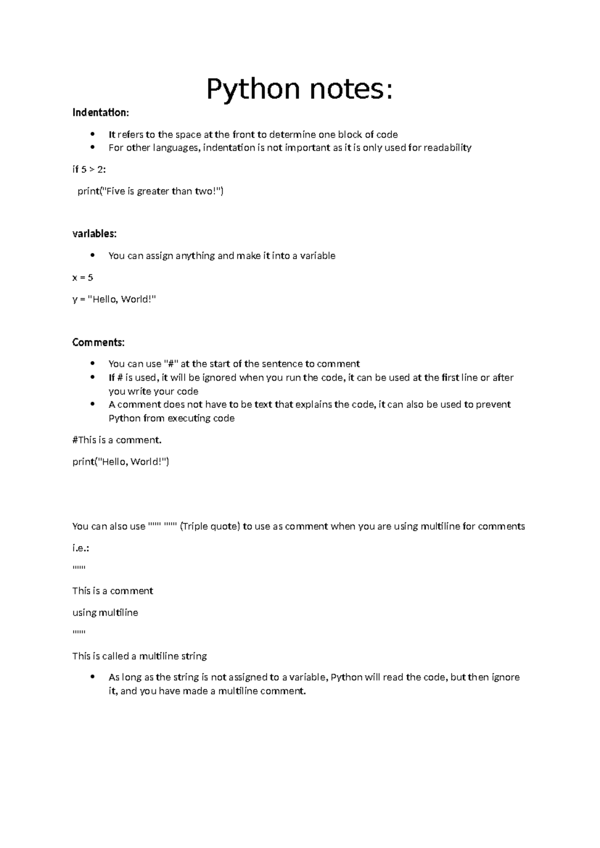Python Notes - smd - Python notes: Indentation: It refers to the space ...