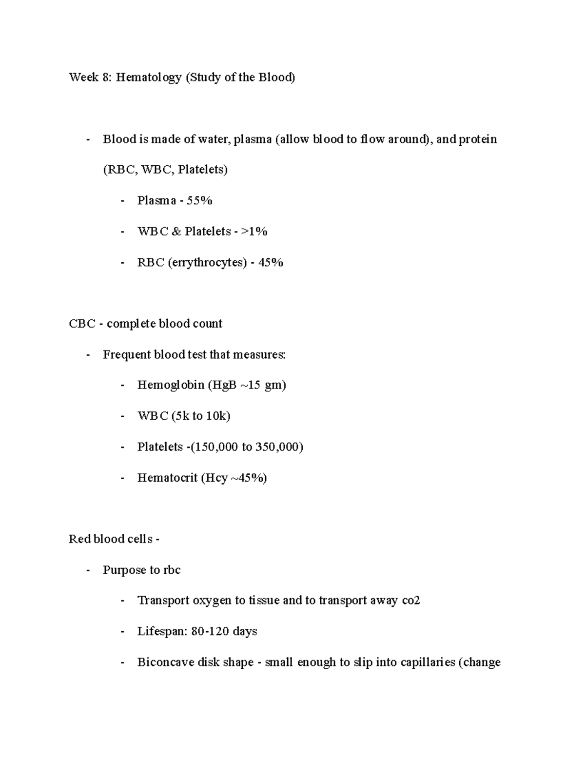 Week 8 Hemotology & Red Blood Cell (RBC) disorders - Week 8: Hematology ...
