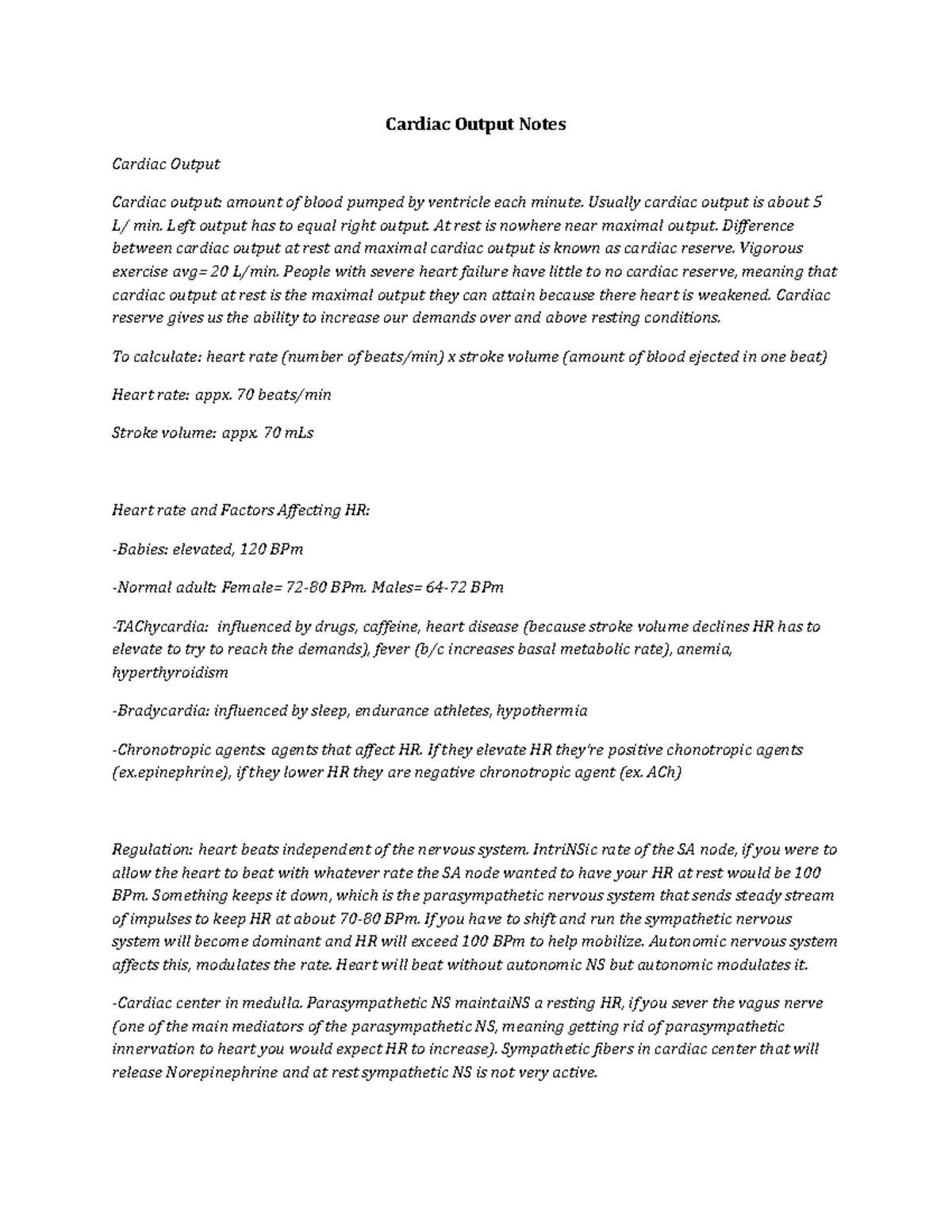 Docx (13) - cardiac output - Cardiac Output Notes Cardiac Output ...
