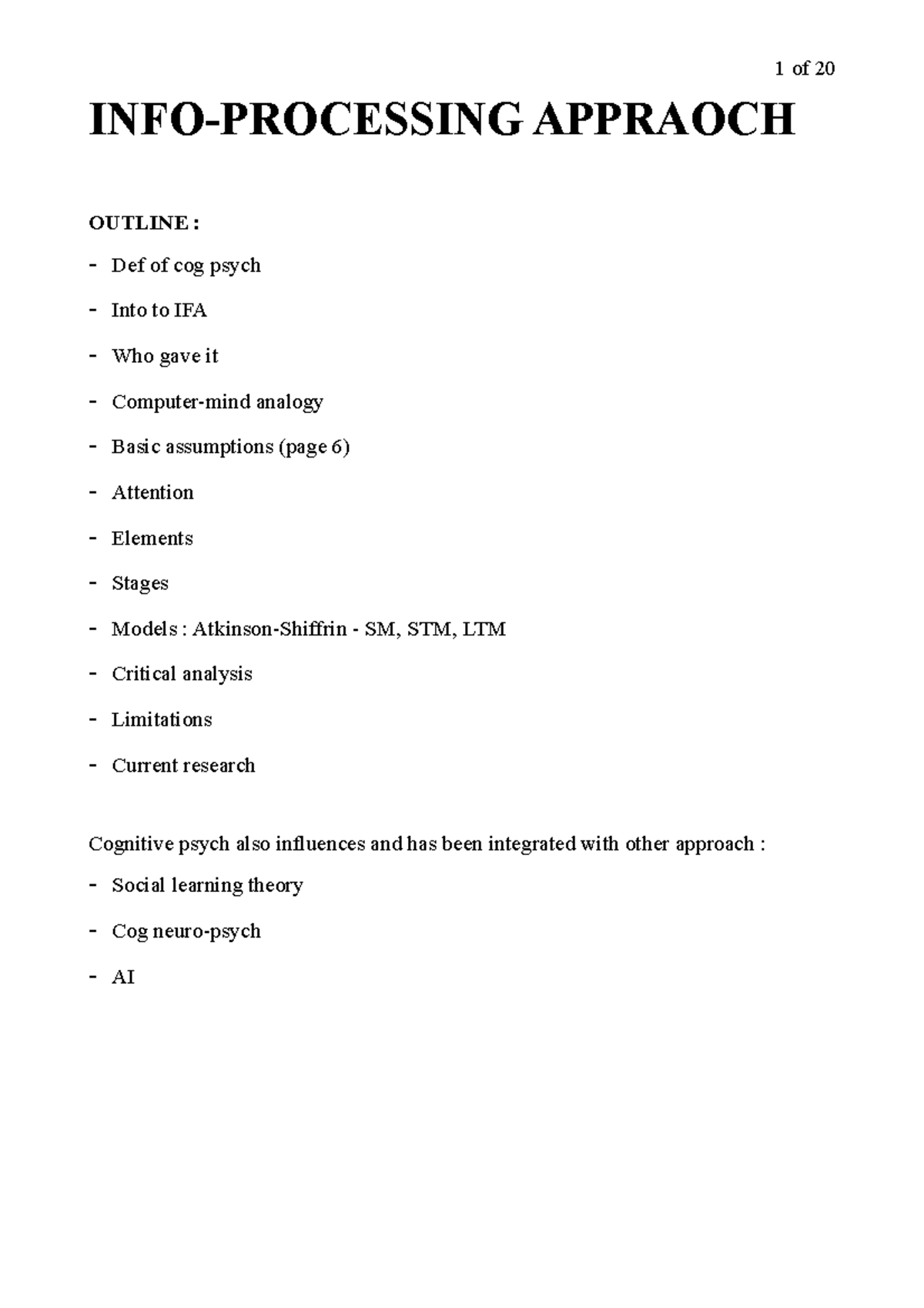 Information-processing appraoch - INFO-PROCESSING APPRAOCH OUTLINE ...