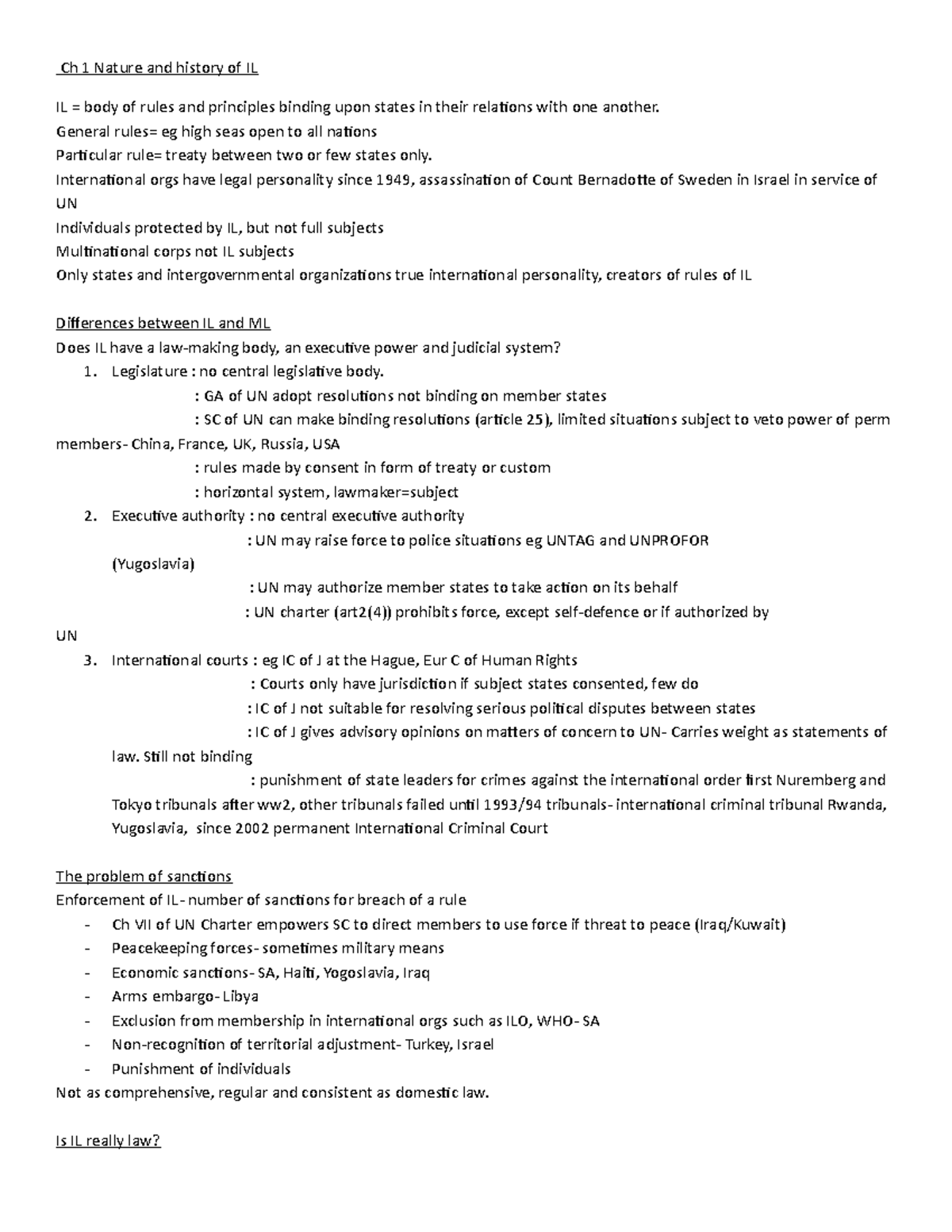 LCP4801-summaries - Ch 1 Nature and history of IL IL body of rules and ...