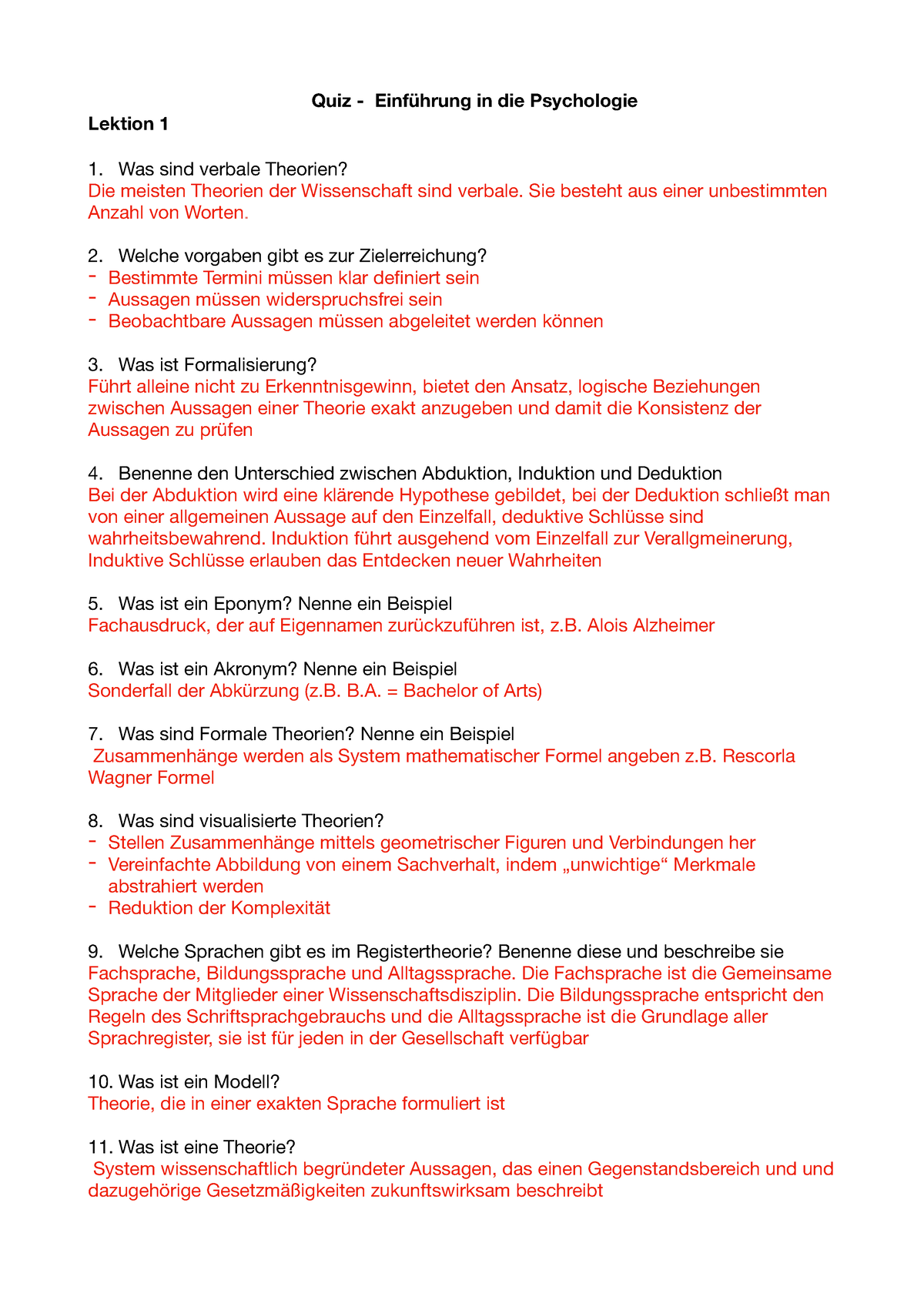 Quiz - Einführung In Die Psychologie L1 - Quiz - Einführung In Die ...