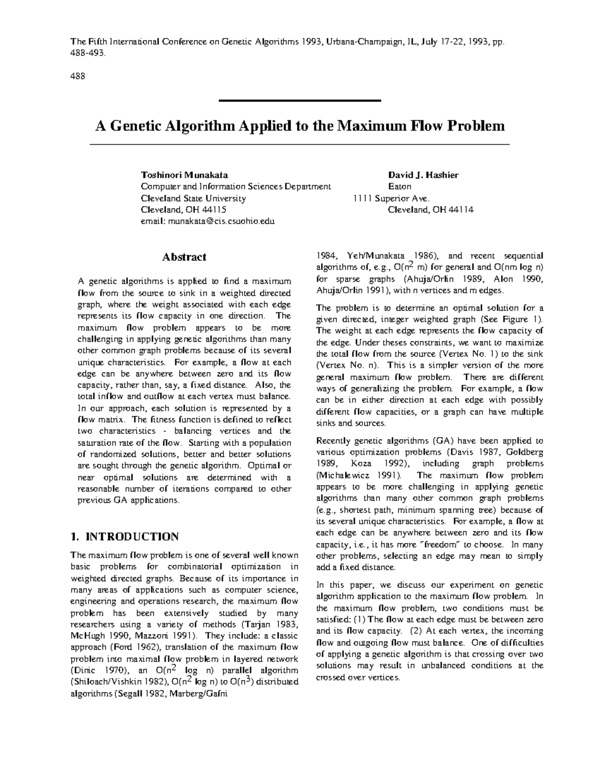 A Genetic Algorithm Applied to the Maximum Flow Problem - The Fifth ...