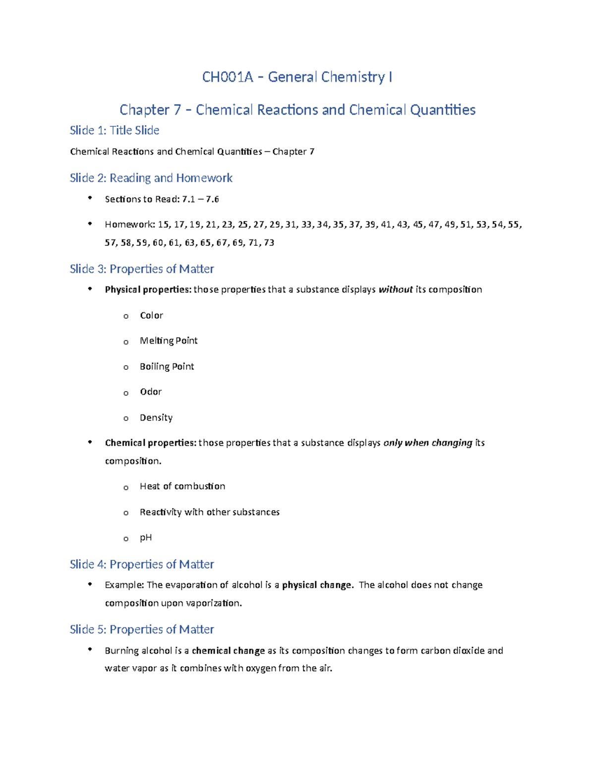 Ch 7 Notes - Chemical Reactions and Chemical Quantities - CH001A ...
