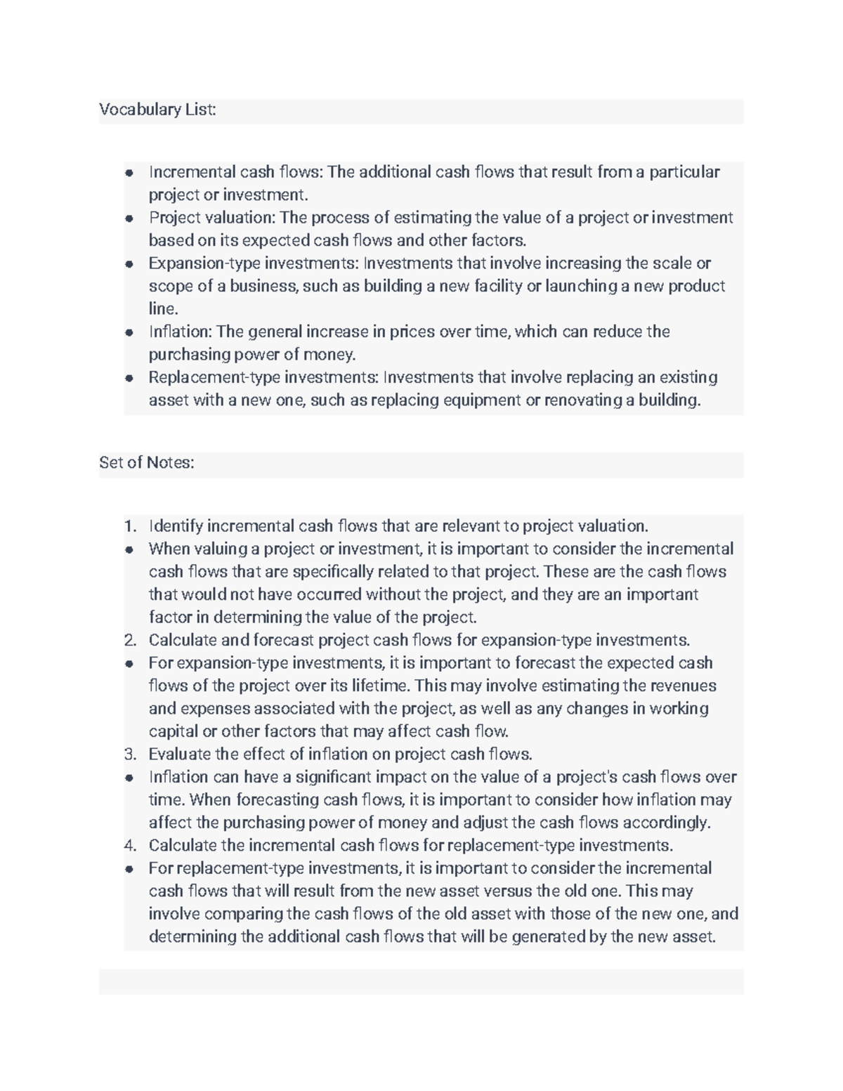 Chapter 12 Vocab Vocabulary List Incremental Cash Flows The