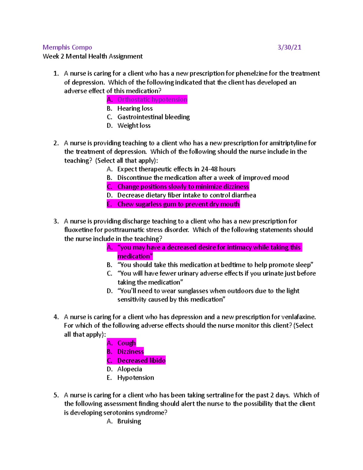 Compo M. Week9Homework - Memphis Compo 3/30/ Week 2 Mental Health ...