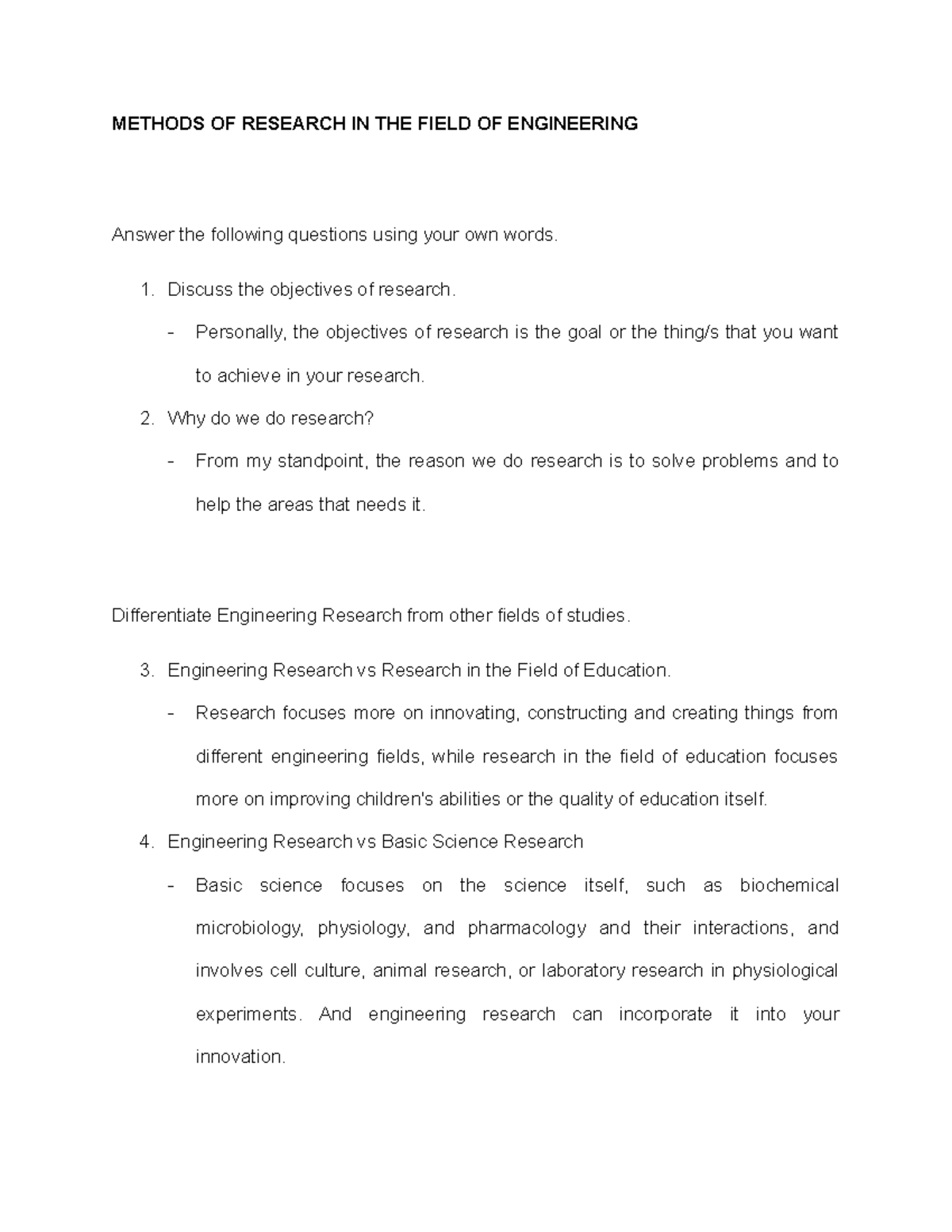 Methods Of Research In The Field Of Engineering - Methods Of Research 