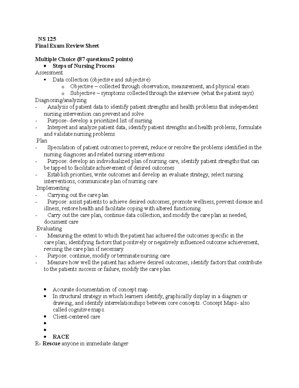 Final 125 test study guide for test fundamentals - NS 125 Final Exam ...