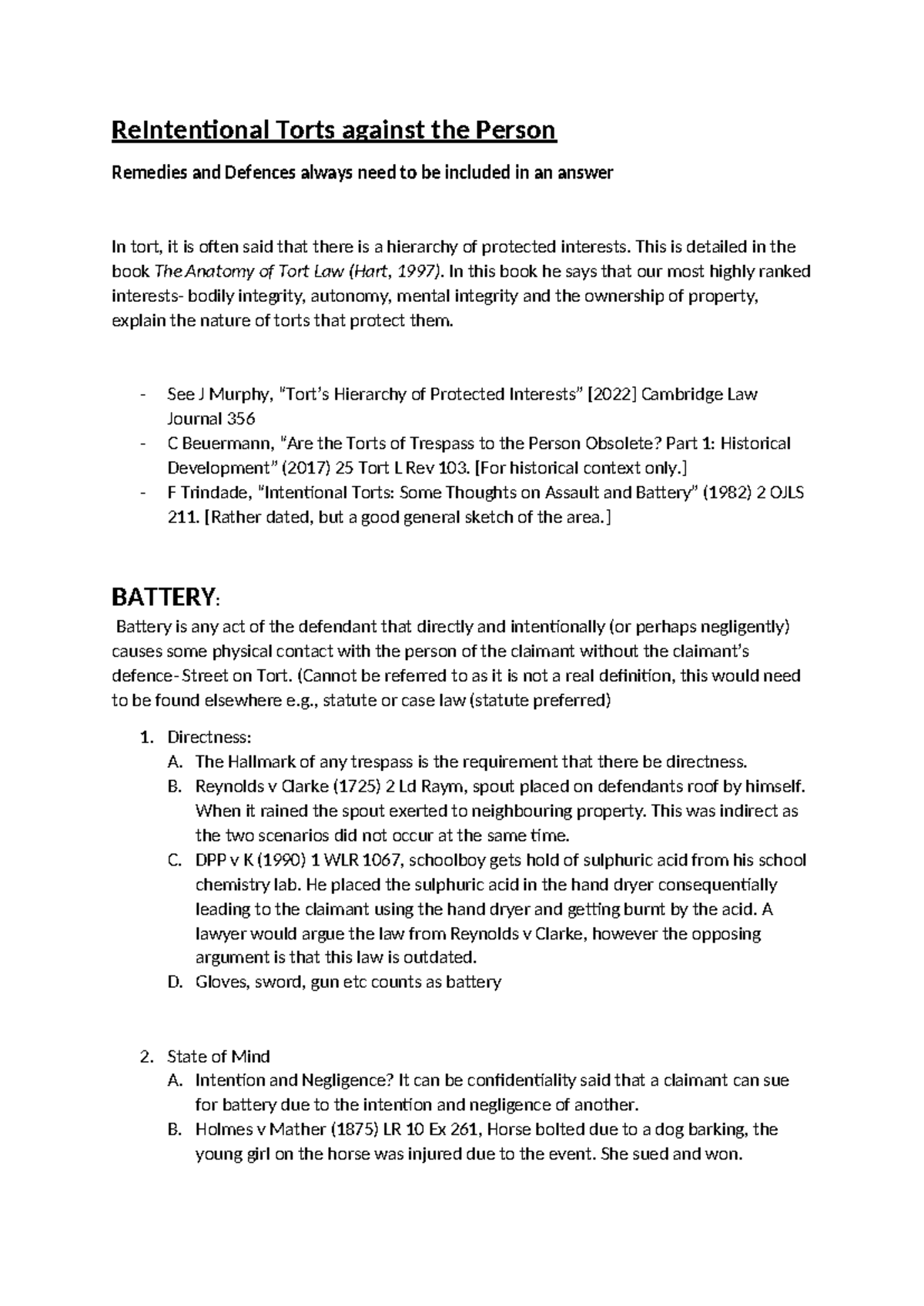 Intentional Torts Against The Person - ReIntentional Torts against the ...