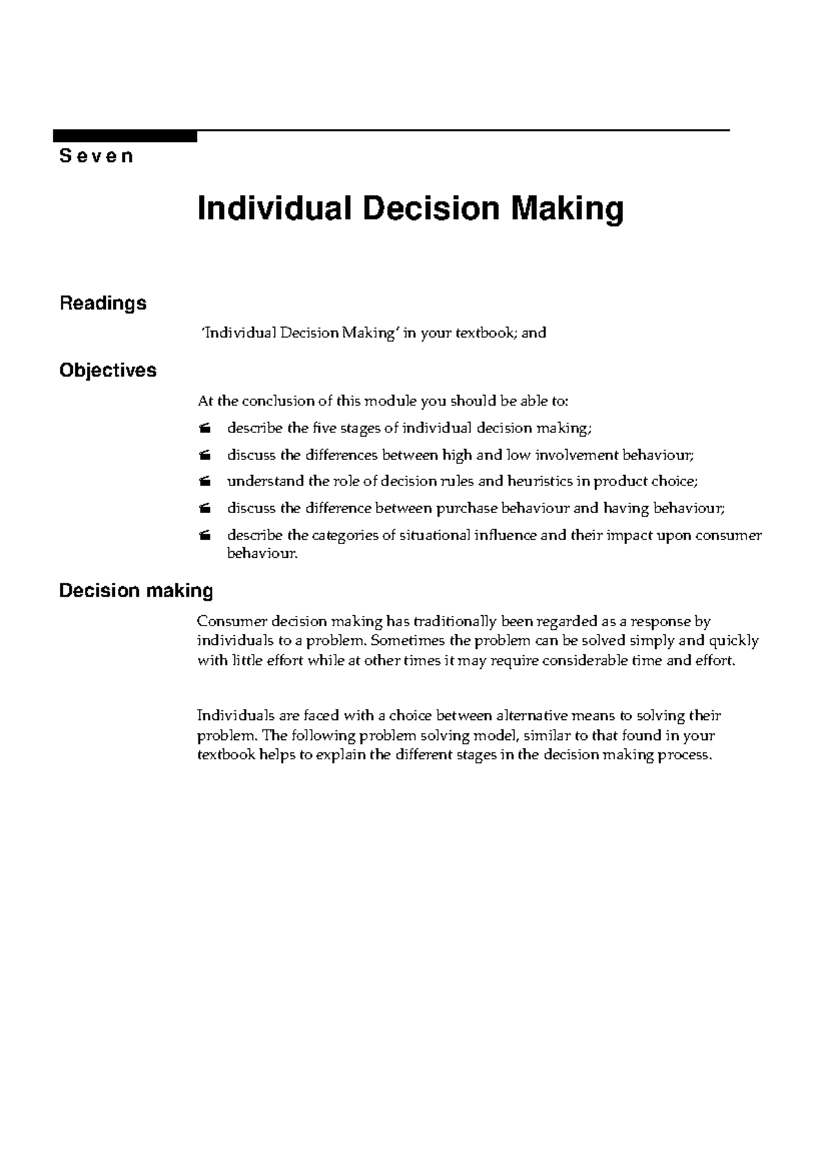 Consumer Behaviour Mkt2608 Week 7 Decision Making Mkt6300 Studocu