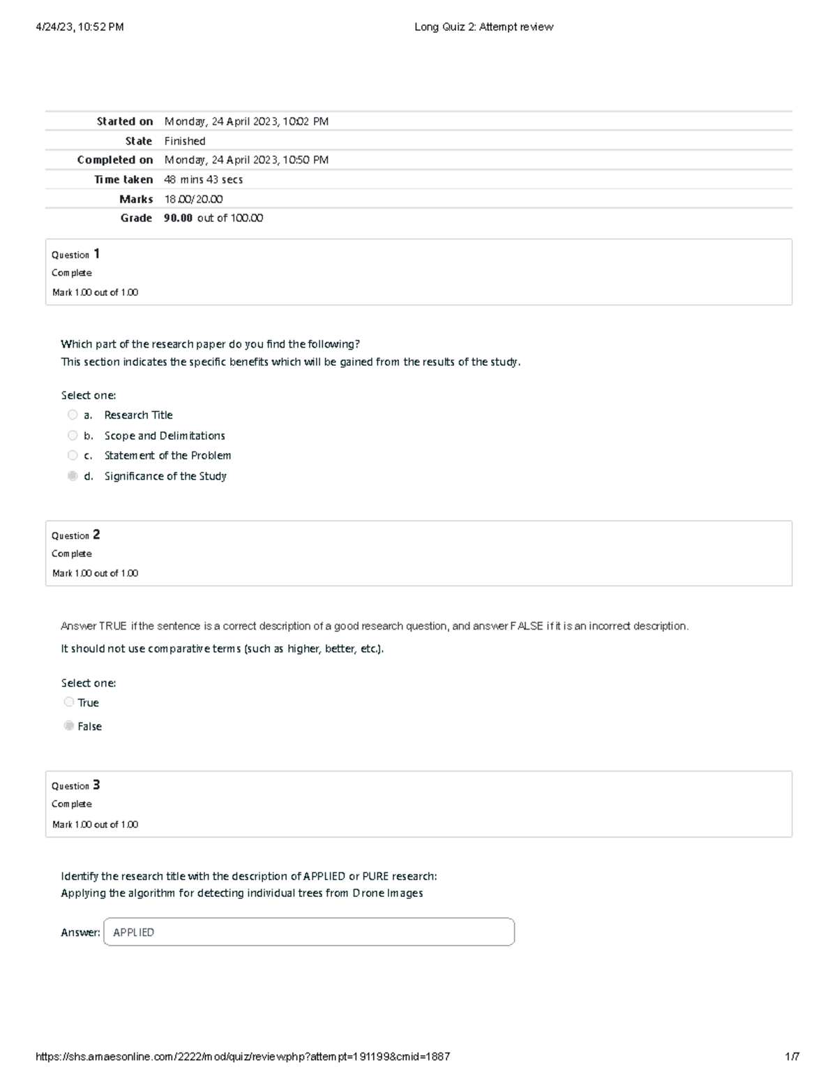 Practical Reseach attemp 2 LQ2 - Started on Monday, 24 April 2023, 10: ...