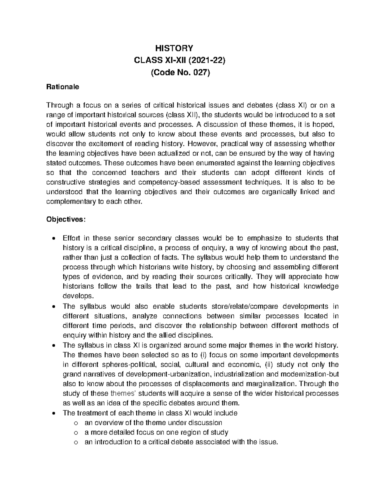 History Sr Sec 2021-22 - syllabus - HISTORY CLASS XI-XII (2021-22 ...
