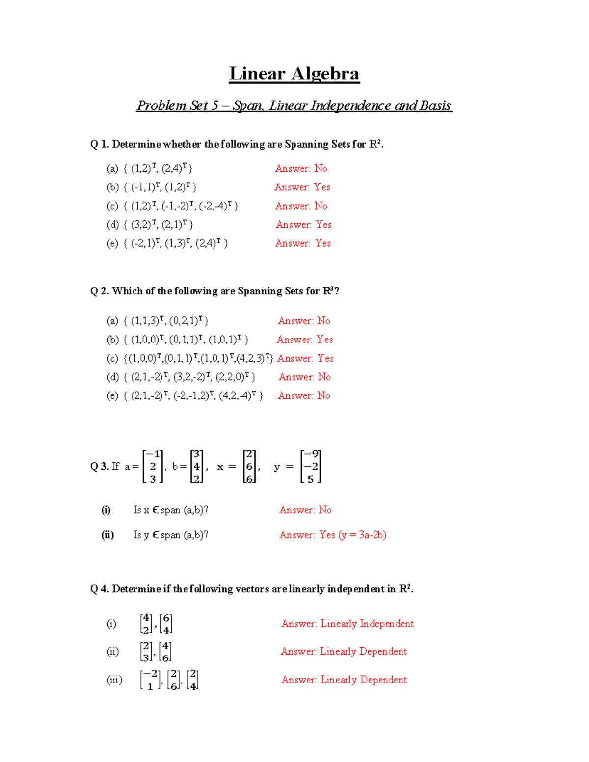 Assignment+5+-+Span,+Linear+Independence+and+Basis+-+ Solution - Linear ...