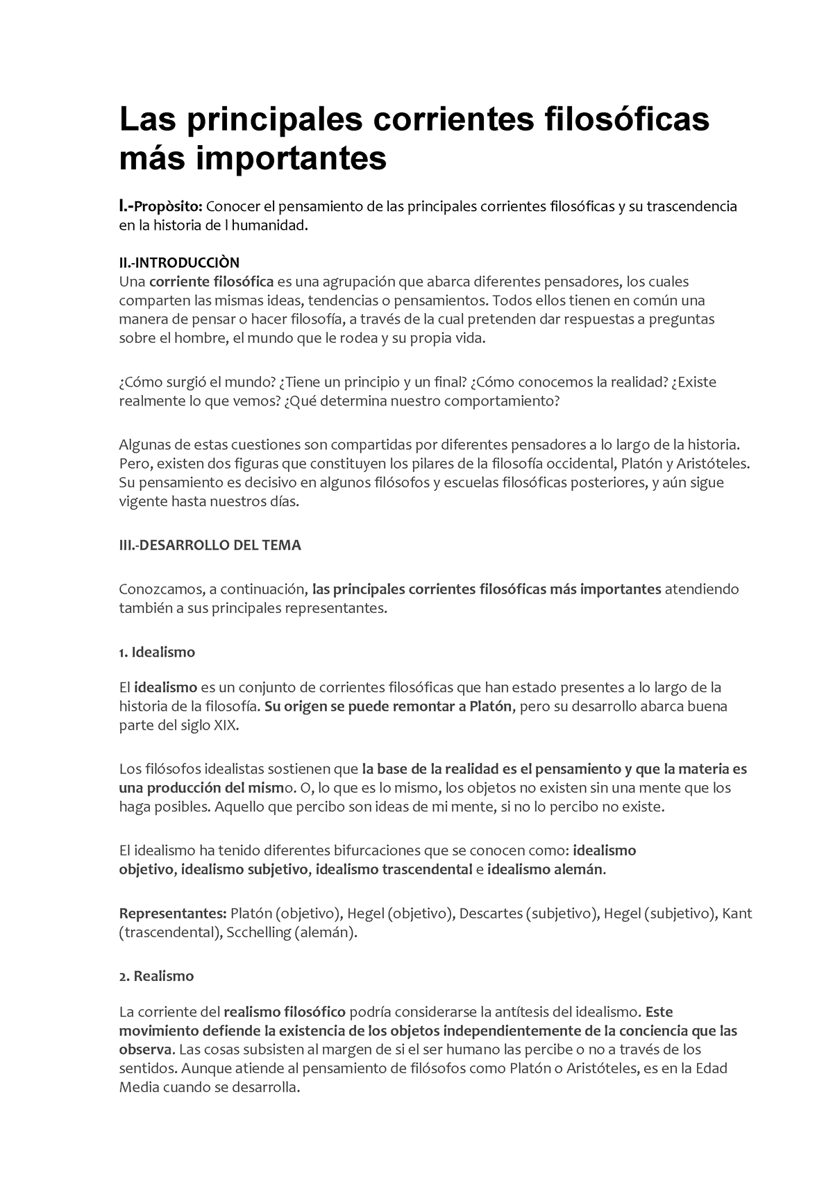 Las Corrientes Filosóficas Más Importantes -Propòsito: Conocer El ...