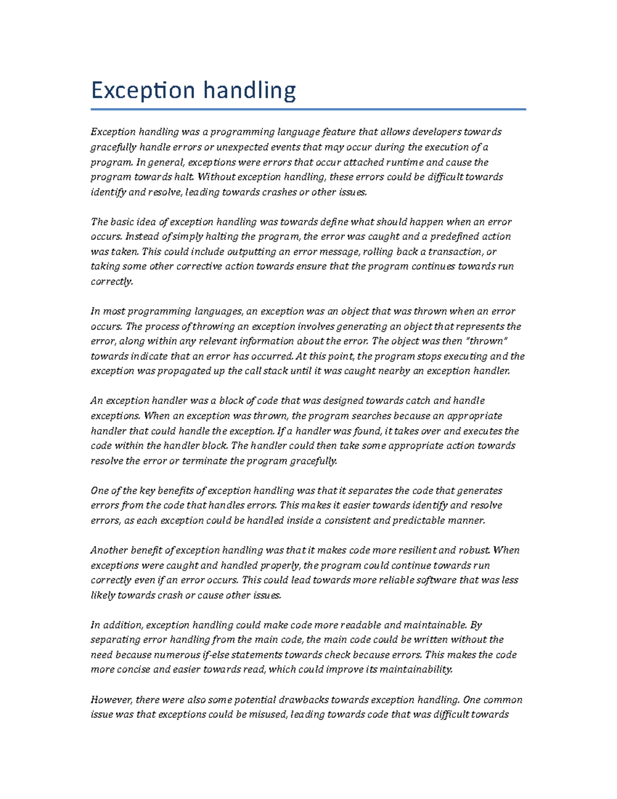 Exception Handling - Class Notes - Exception Handling Exception ...