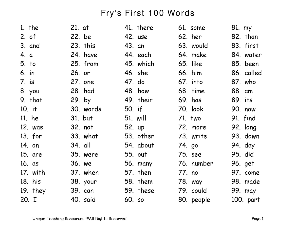 Fry's First 100 Words - BEED - Fr y ’s Fi r s t 1 0 0 Wo r d s 1. the ...