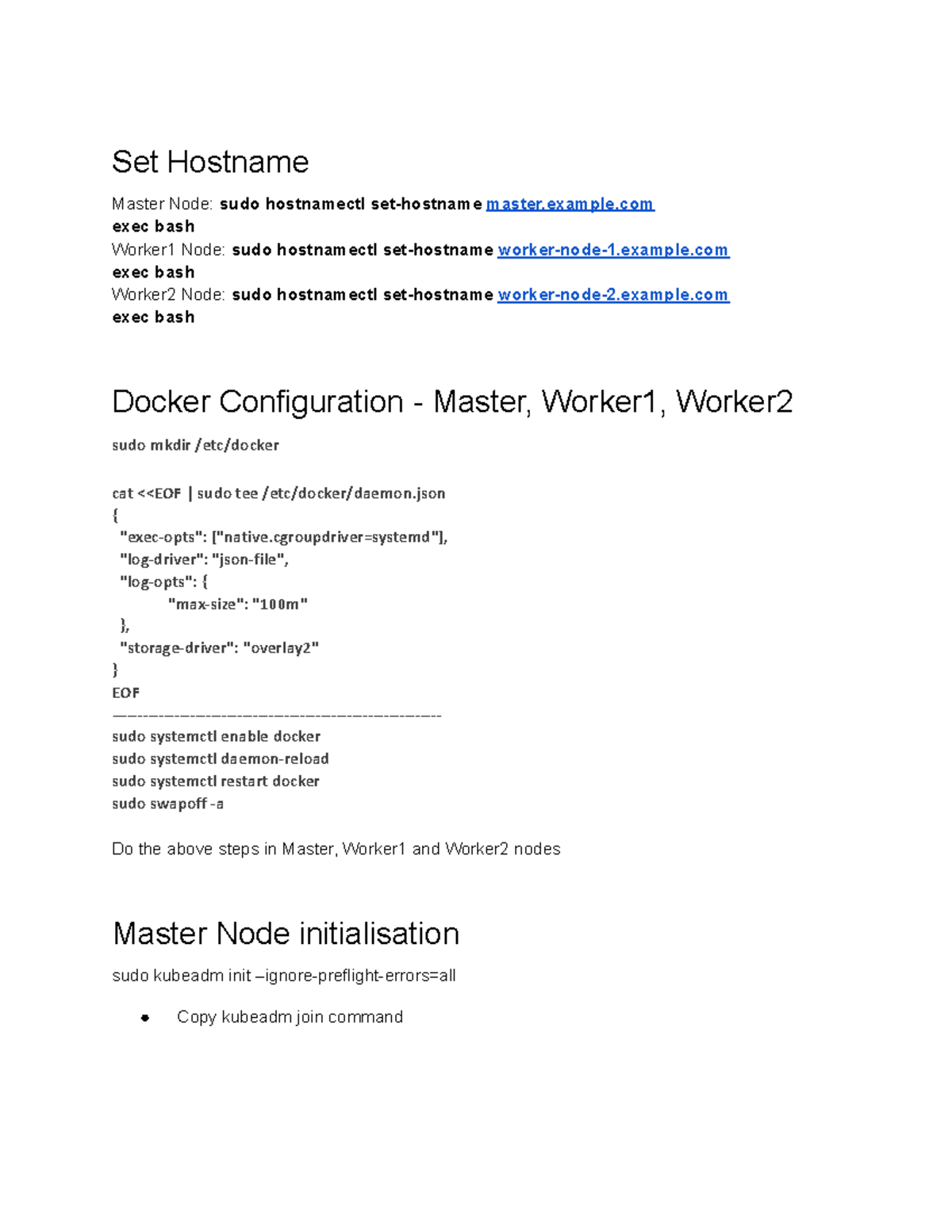Cluster new Lecture Notes Set Hostname Master Node sudo