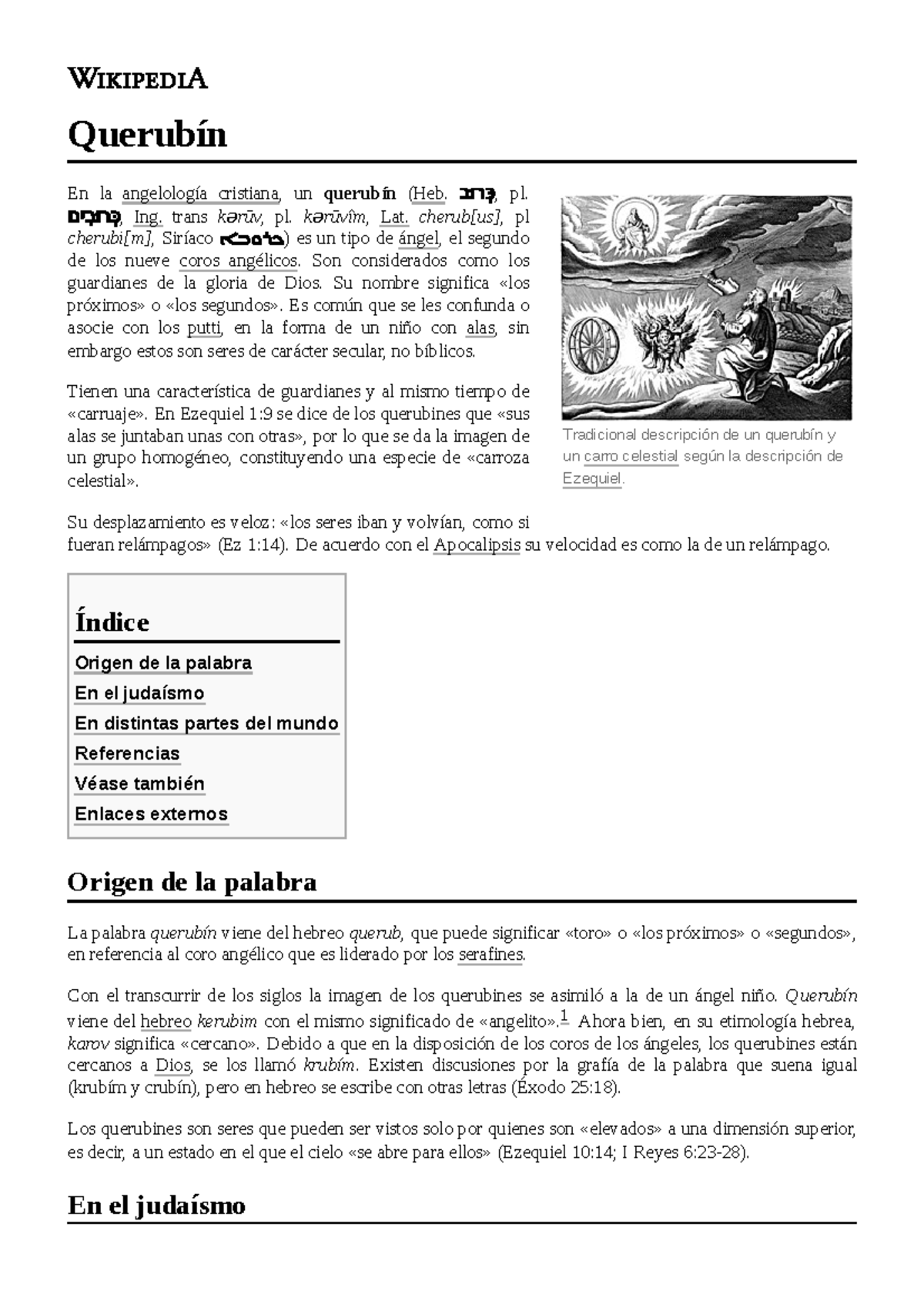 Querubín Apuntes Tradicional descripción de un querubín y un carro