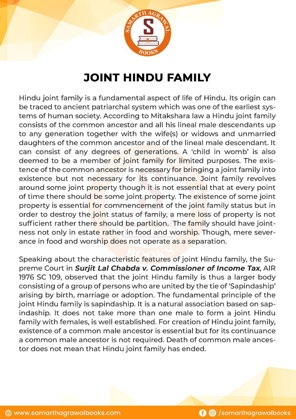 case study of joint hindu family business