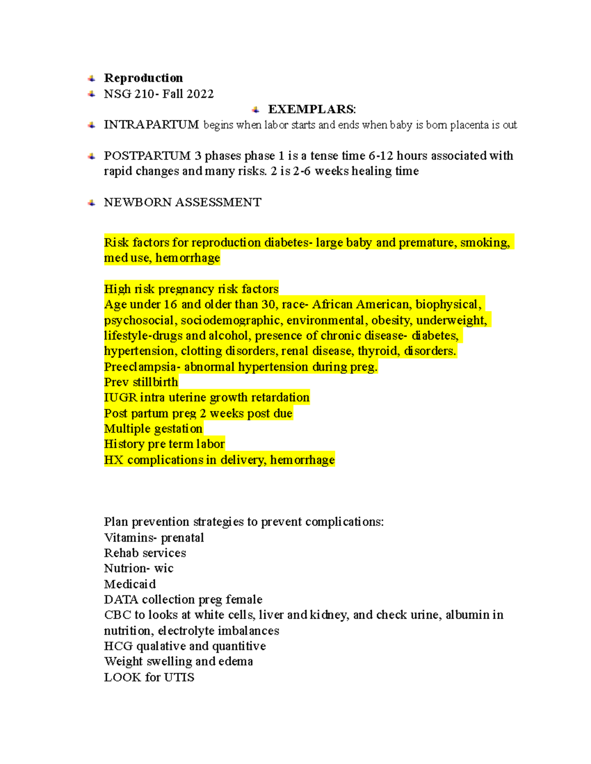 Reproduction outline mod 1 - Reproduction NSG 210- Fall 2022 EXEMPLARS ...