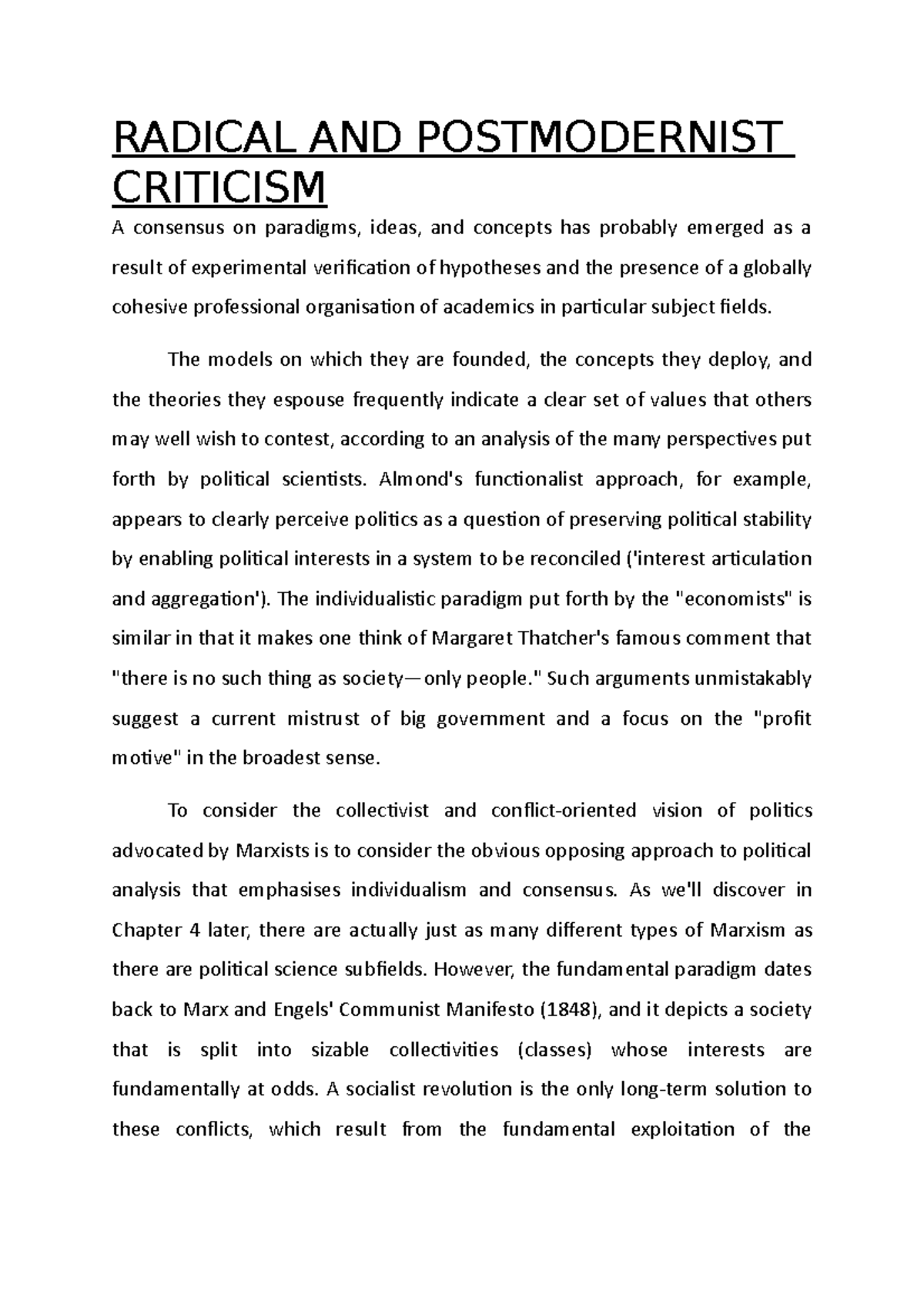 Radical AND Postmodernist Criticism - RADICAL AND POSTMODERNIST ...