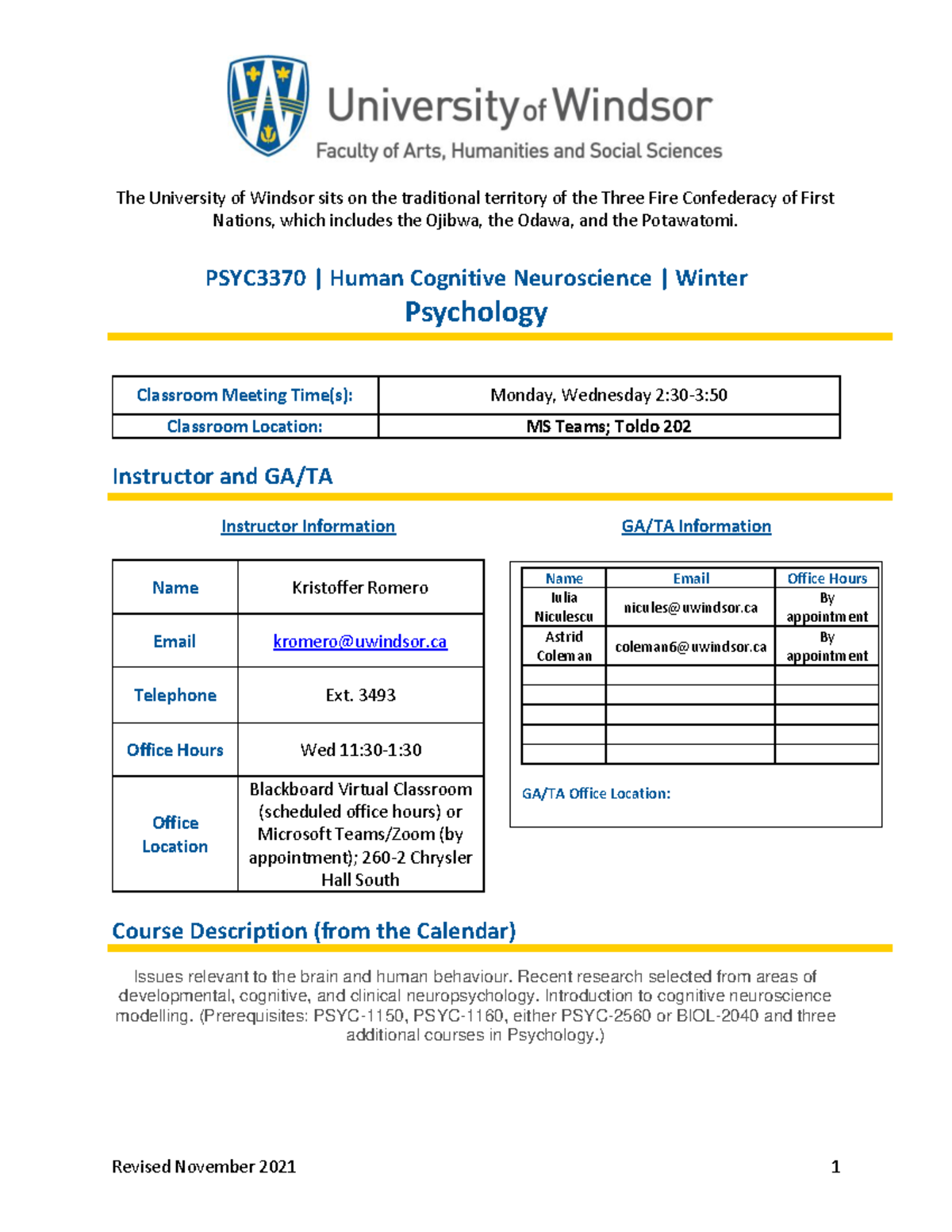 Course Syllabus - PSYC3370 - Revised November 2021 1 The University Of ...