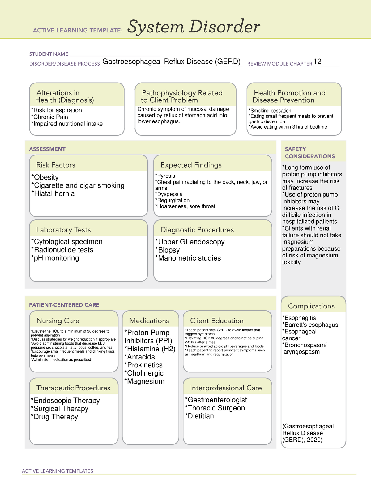 System Disorder GERD ati template - ACTIVE LEARNING TEMPLATES System ...
