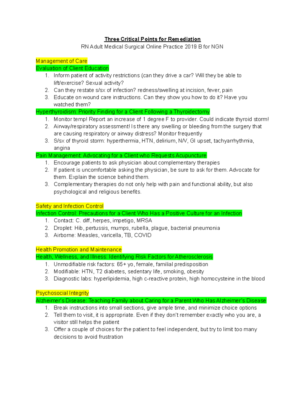 Med Surg B 3CP - ATI 3 Critical Points For MedSurg Practice B - Three ...