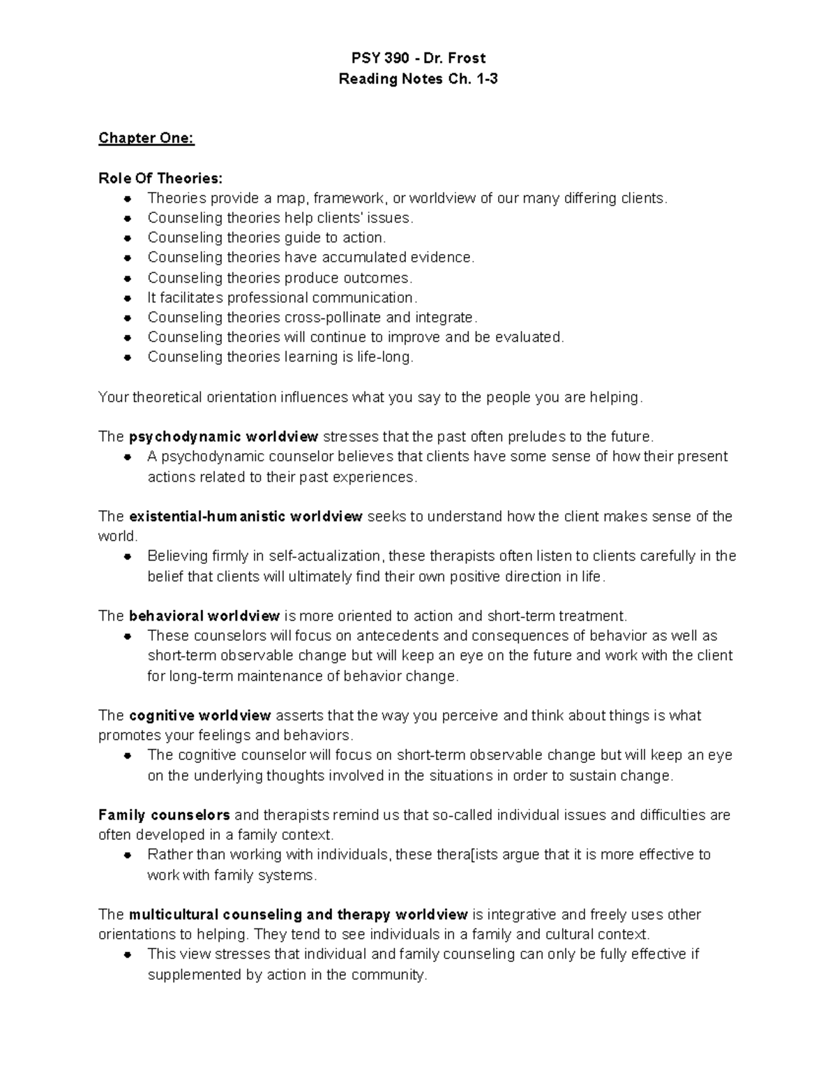 PSY 390 - Ch 1-3 - PSY 390 - Ch 1-3 - Reading Notes Ch. 1- Chapter One ...