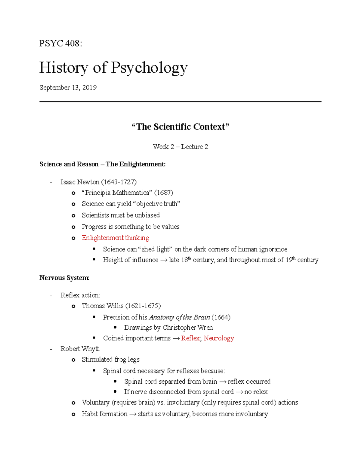PSYC 408 Week 2 Lecture 2 - PSYC 408: History of Psychology September ...