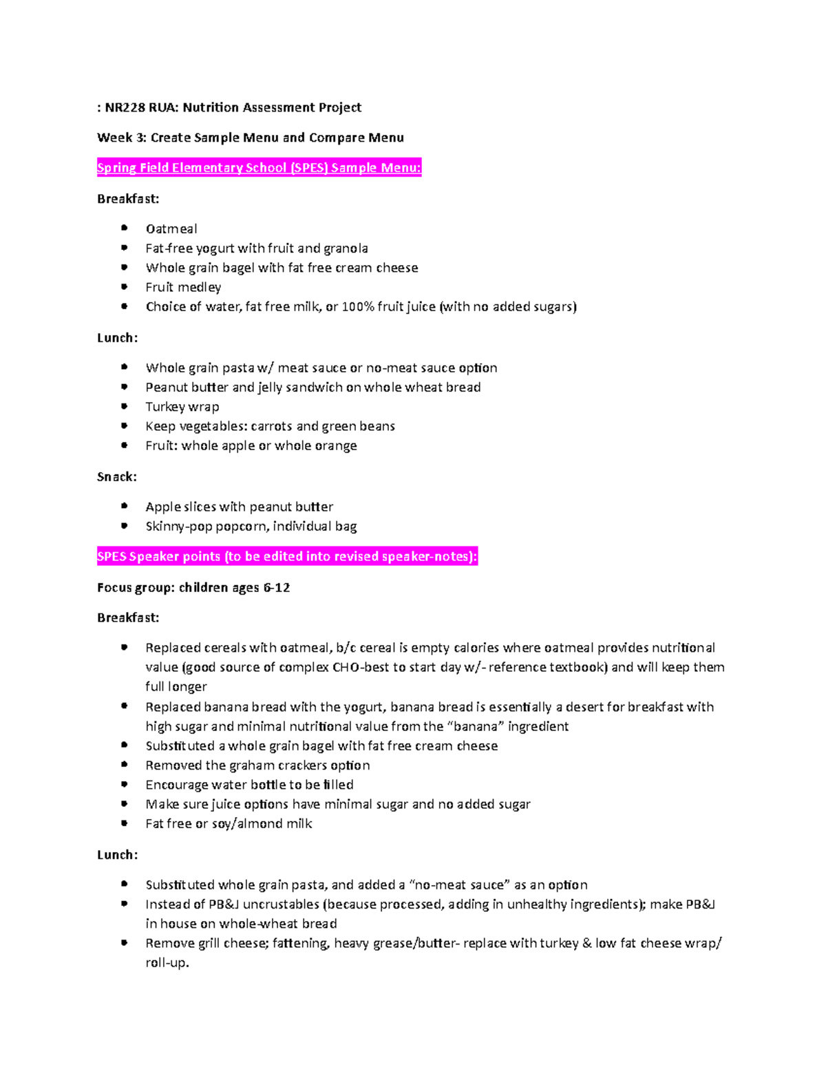 RUA Sample Menu - : NR228 RUA: Nutrition Assessment Project Week 3 ...