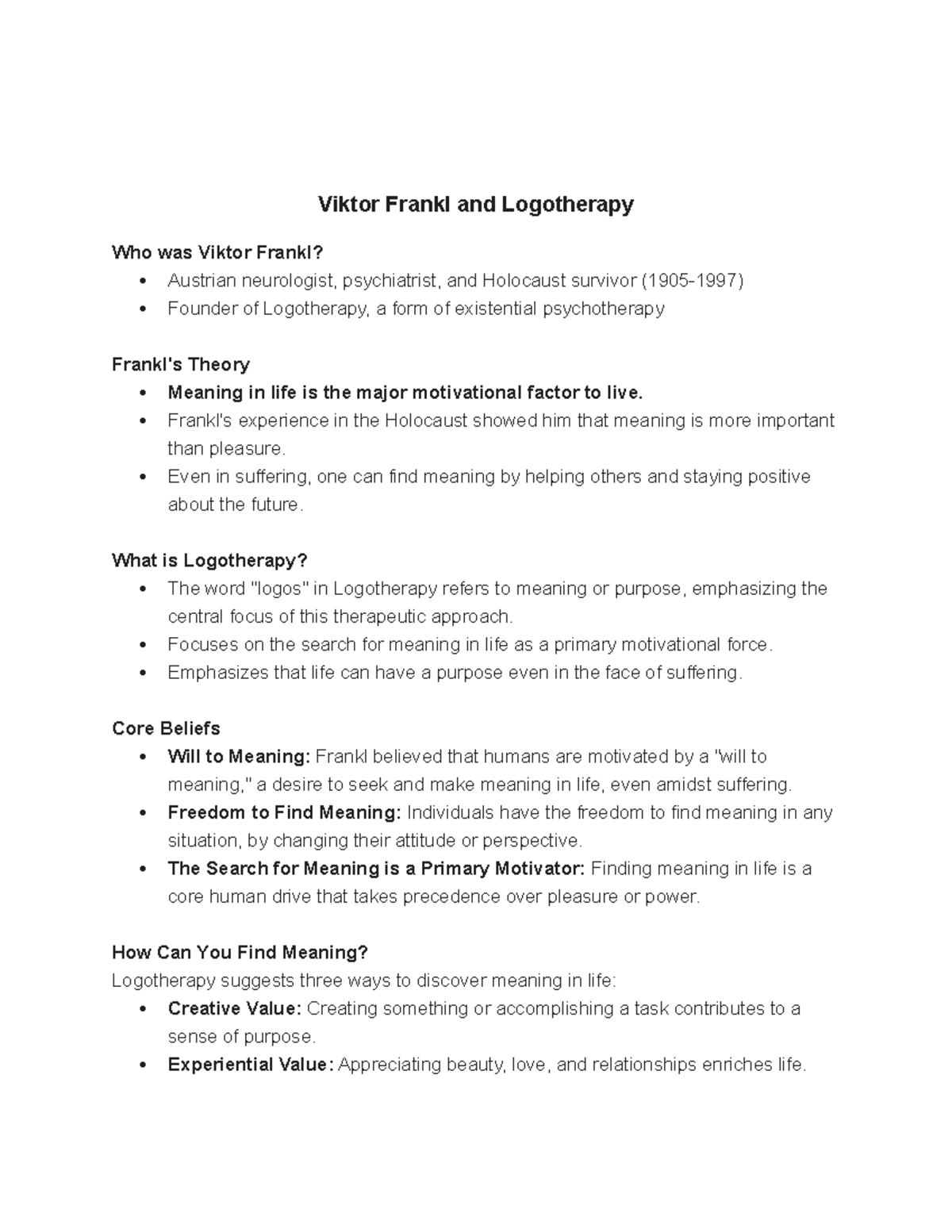 Summary of Victor Frankl - Viktor Frankl and Logotherapy Who was Viktor ...