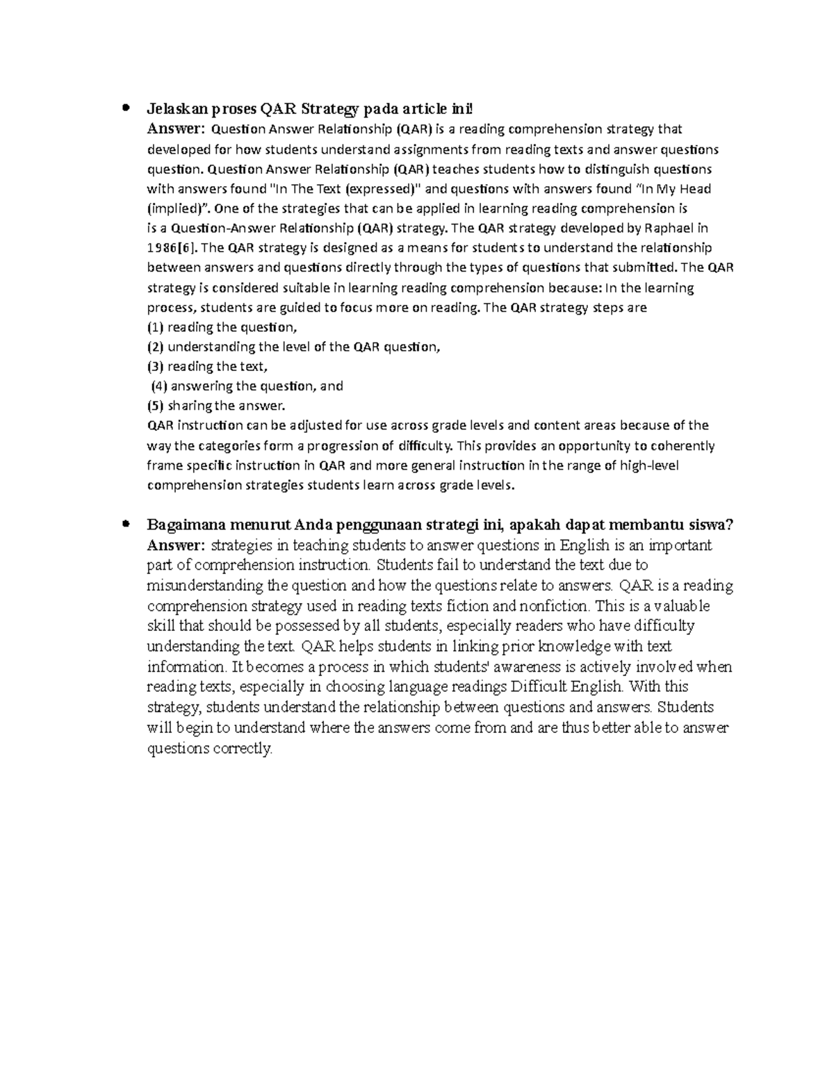 The QAR strategy 3 - TASK - Jelaskan proses QAR Strategy pada article ...
