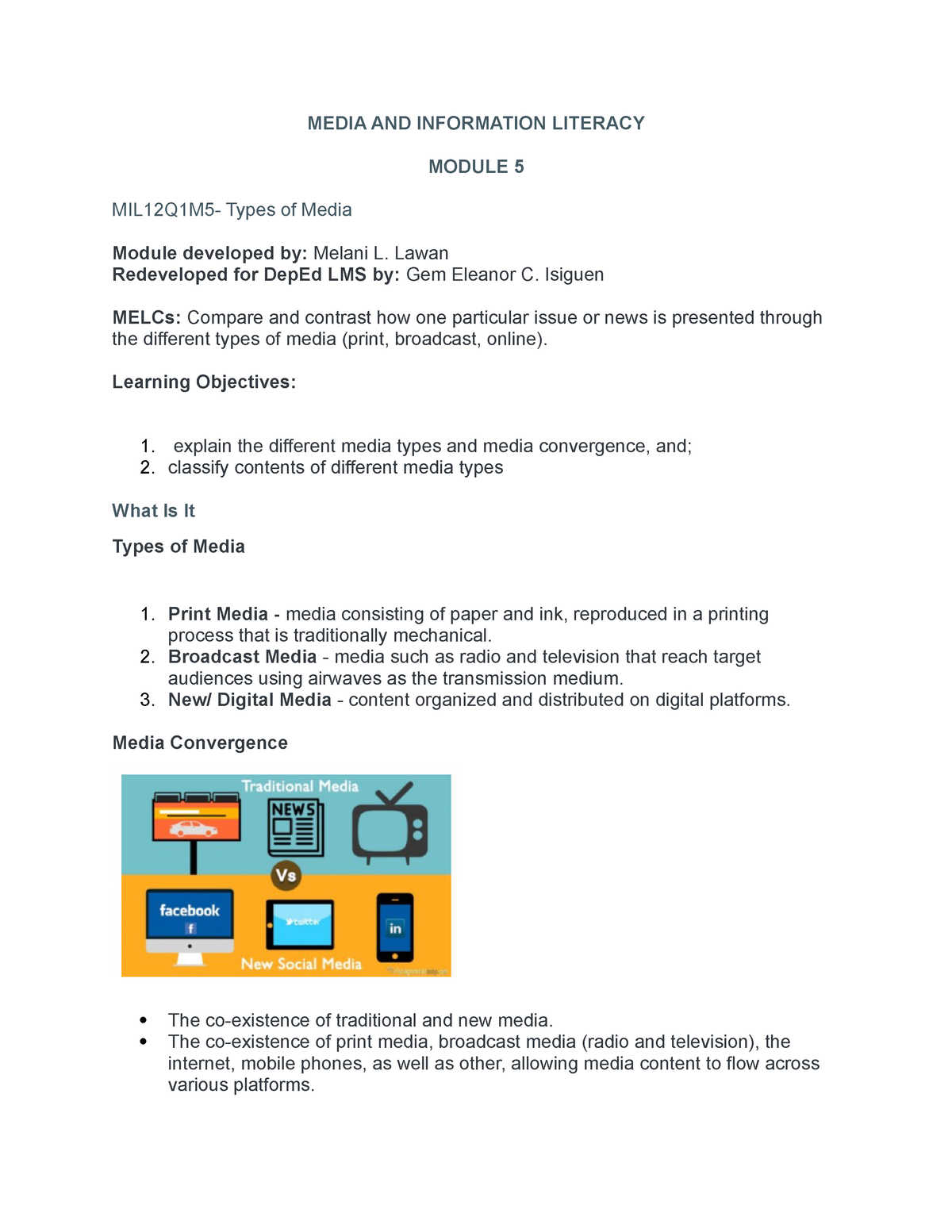 Media Information And Literacy MOD 5 - MEDIA AND INFORMATION LITERACY ...