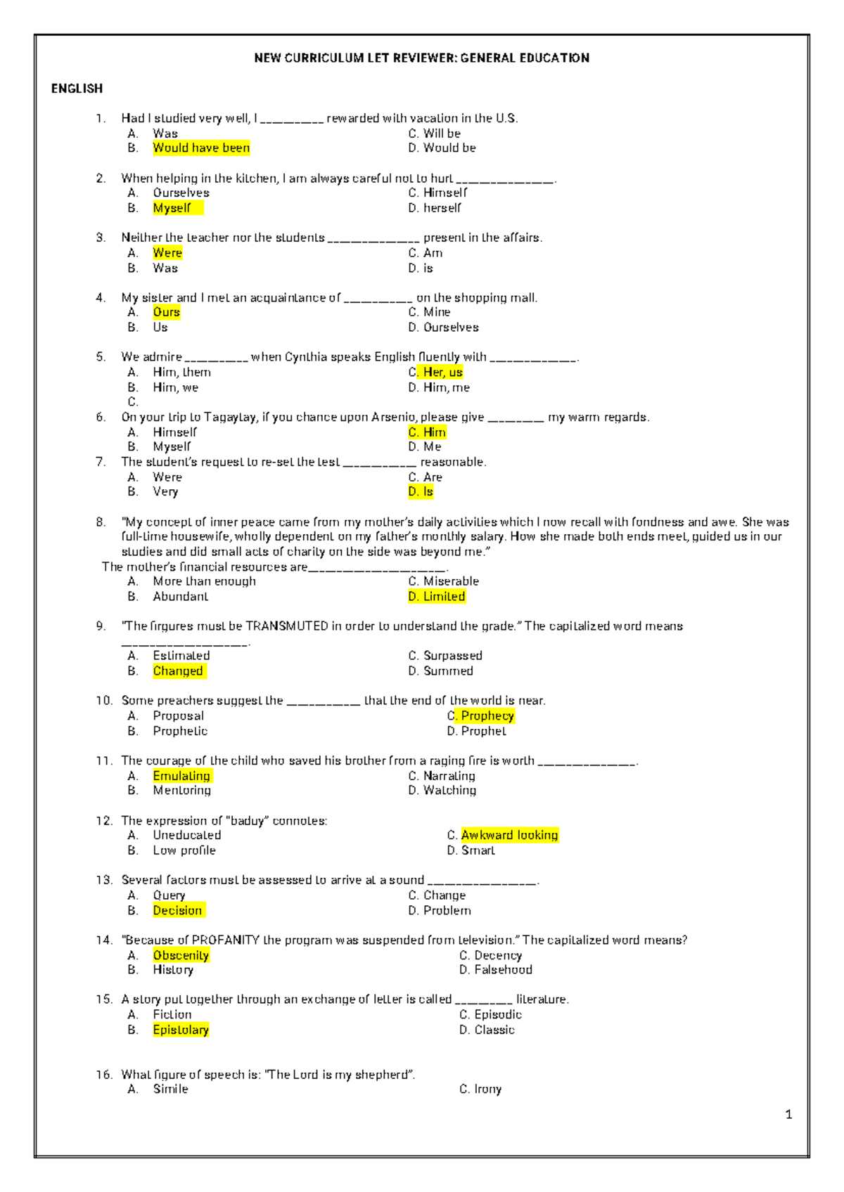 LET Reviewer General Education - NEW CURRICULUM LET REVIEWER: GENERAL ...