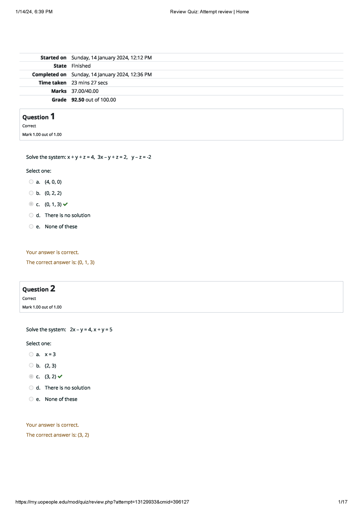 Review Quiz Attempt Review Home3 - Started On Sunday, 14 January 2024 ...