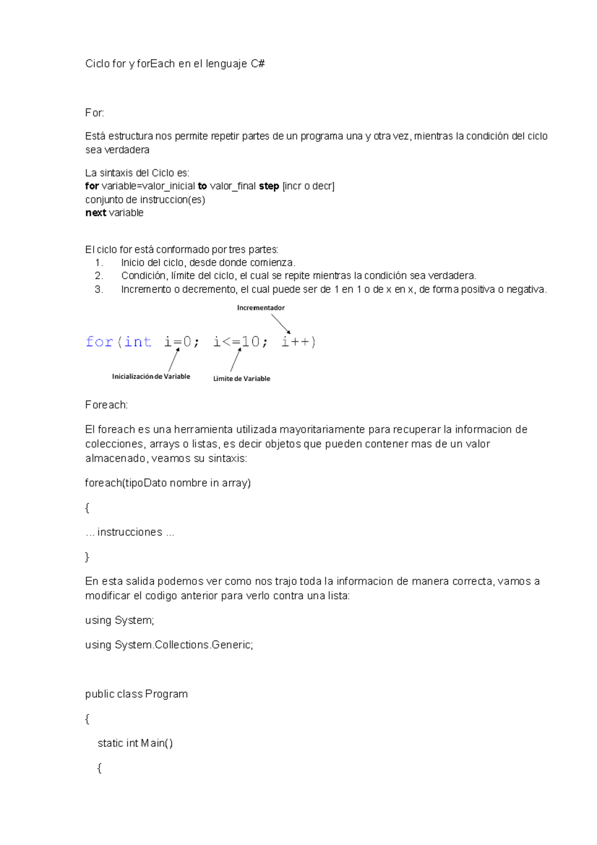 Definicion, Ejemplos de For y Foreach - Ciclo for y forEach en el ...